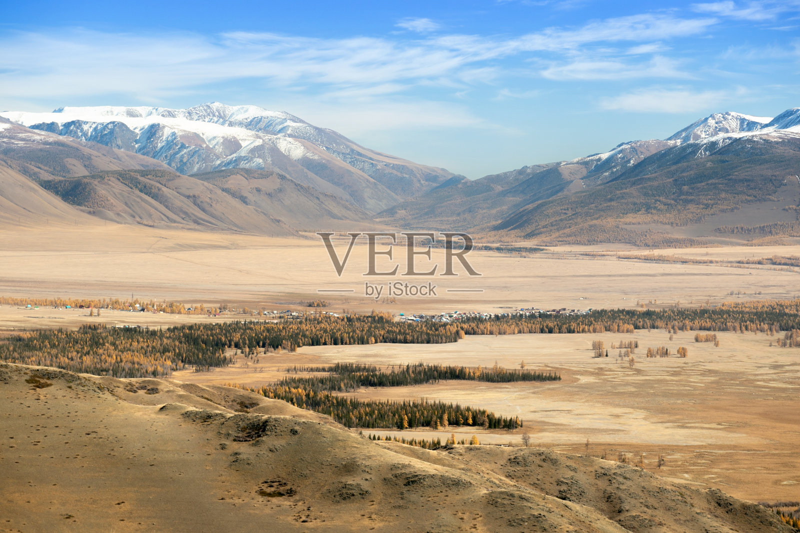 在山里旅行。阿尔泰山脉,俄罗斯。美丽的山地，有森林和山谷。照片摄影图片