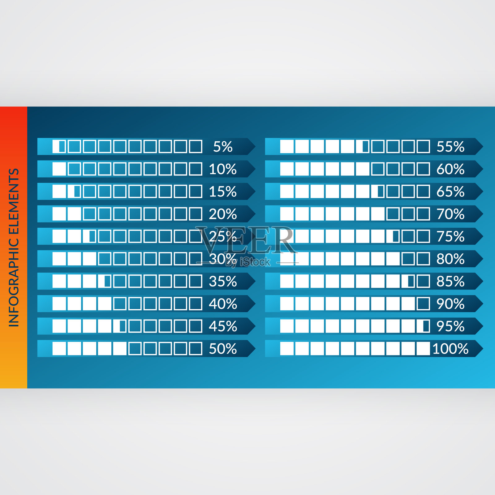 5 10 15 20 25 30 35 40 45 50 55 60 65 70 75 80 85 90 95 100%图表。矢量图形的比例。梯度箭头标志。孤立的业务图标。符号网页设计，下载插画图片素材