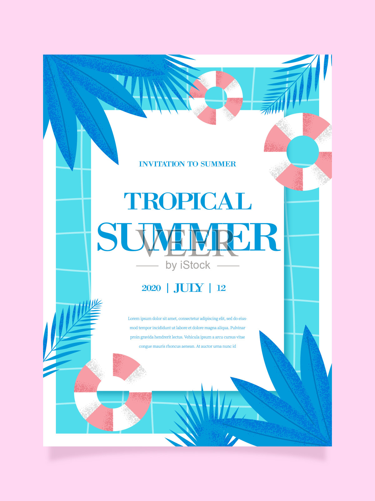 夏季热带海报。热带背景说明设计模板素材