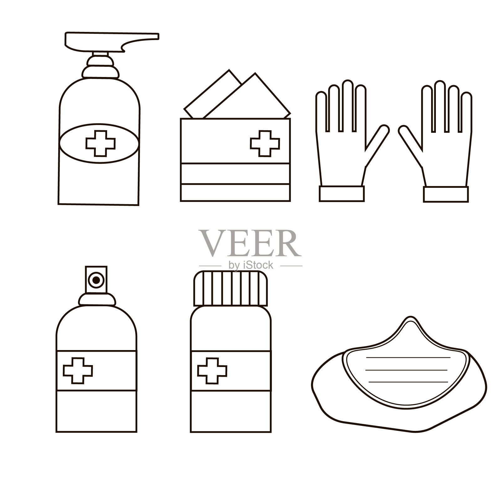 洗手，戴手套，用湿纸巾，戴口罩。消毒的概念插画图片素材