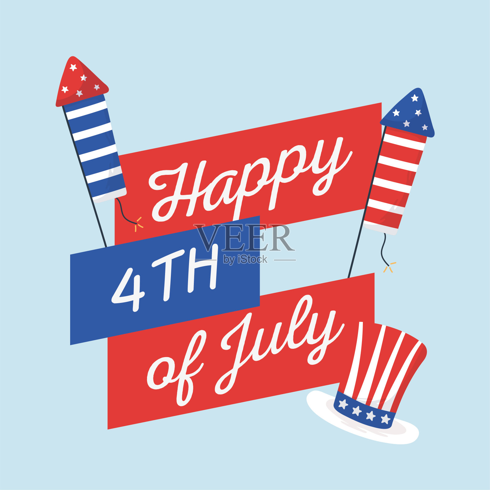 独立日帽子和烟花矢量设计插画图片素材