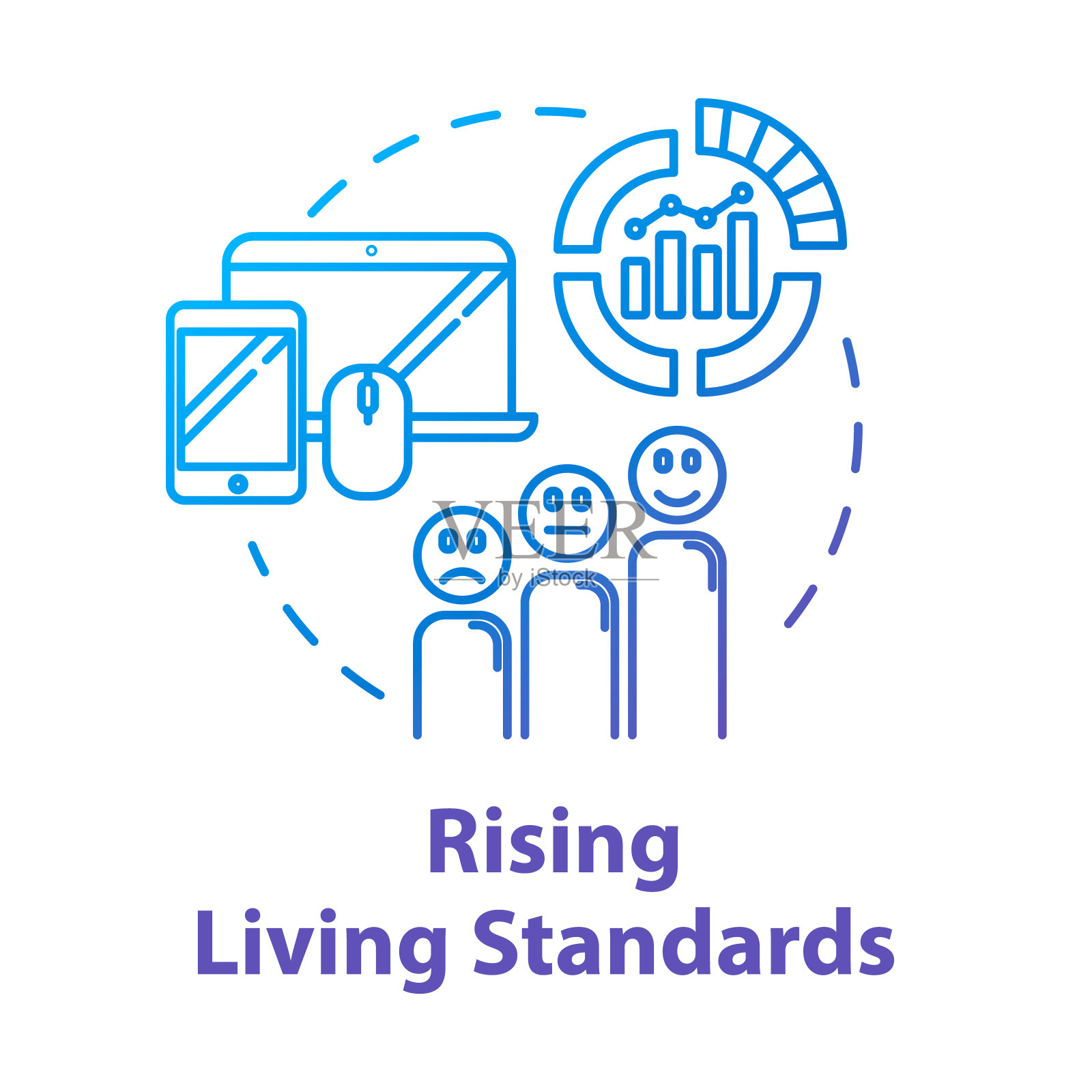 提高生活水平的概念图标。商品和服务的水平。工业市场。阶级差异。品质生活理念细线插图。矢量隔离轮廓RGB彩色绘图插画图片素材