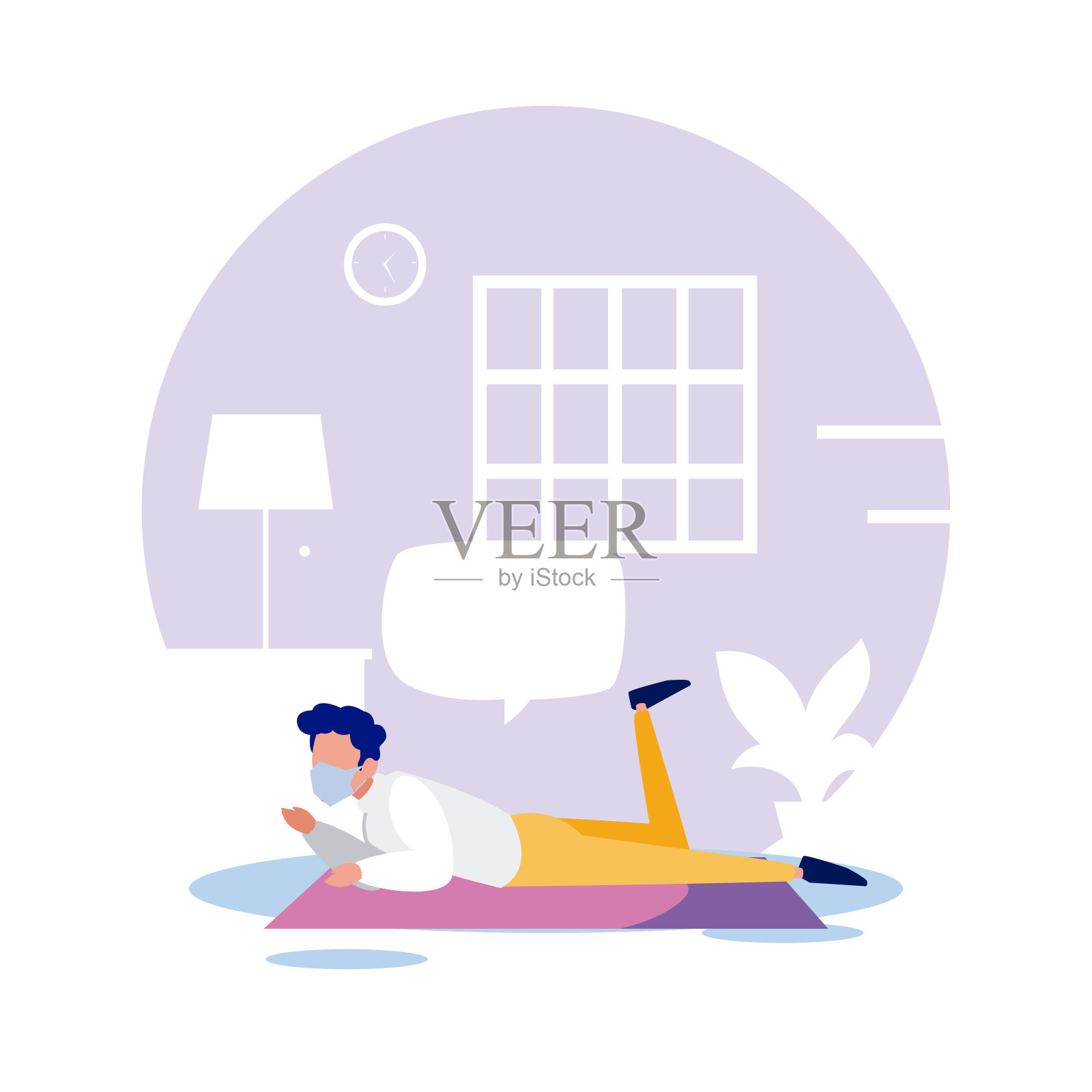 男人戴口罩在家矢量设计插画图片素材