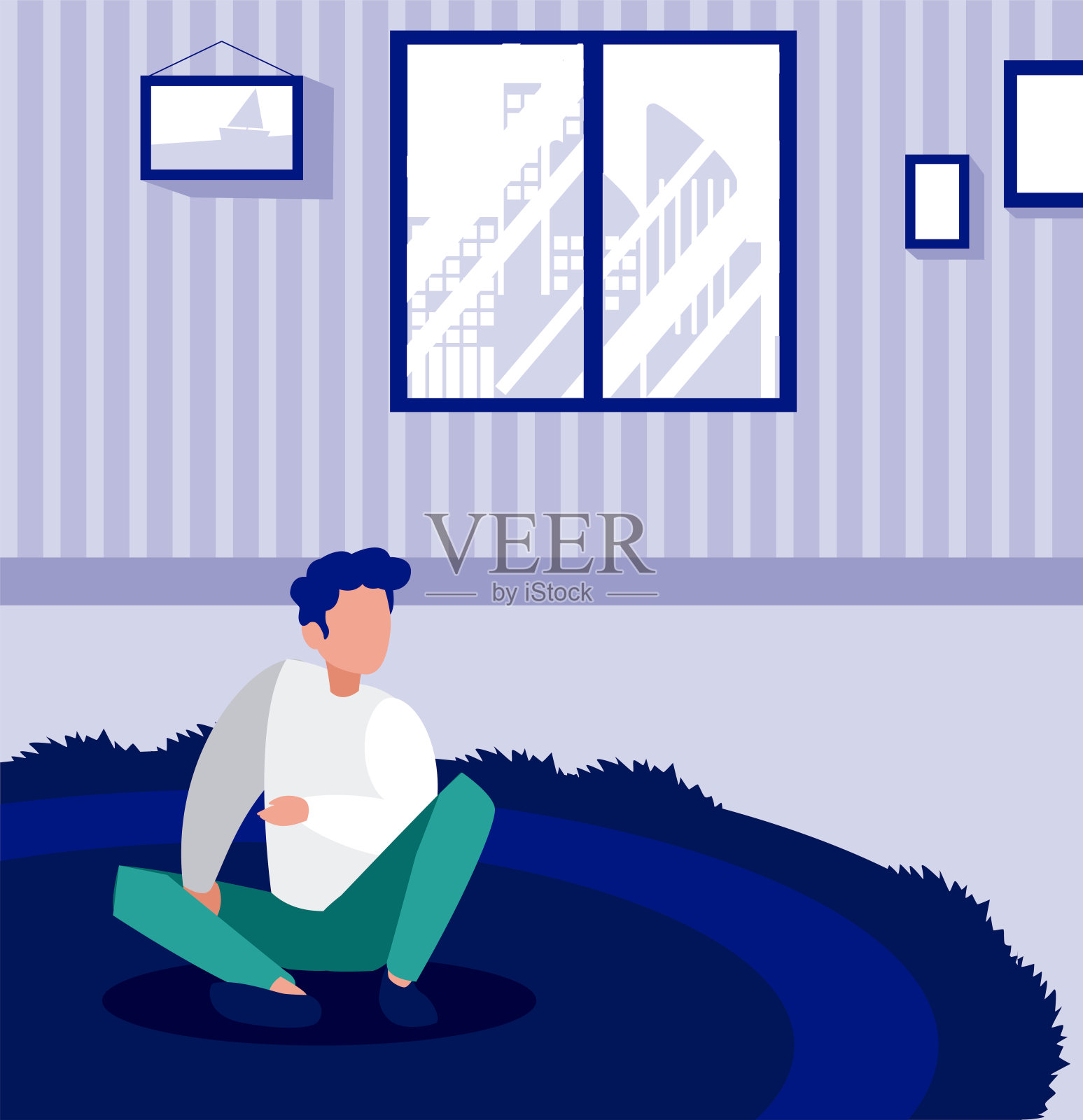 男人在客厅，待在家里插画图片素材