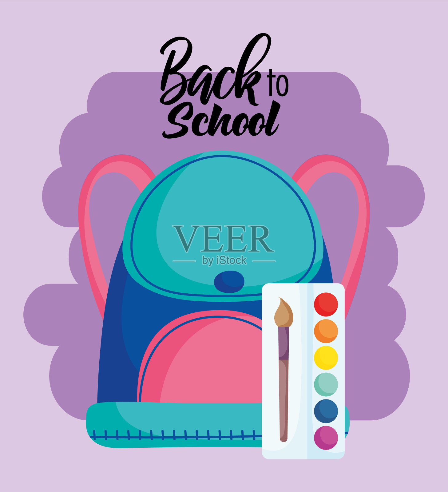 回到学校教育背包和调色板插画图片素材