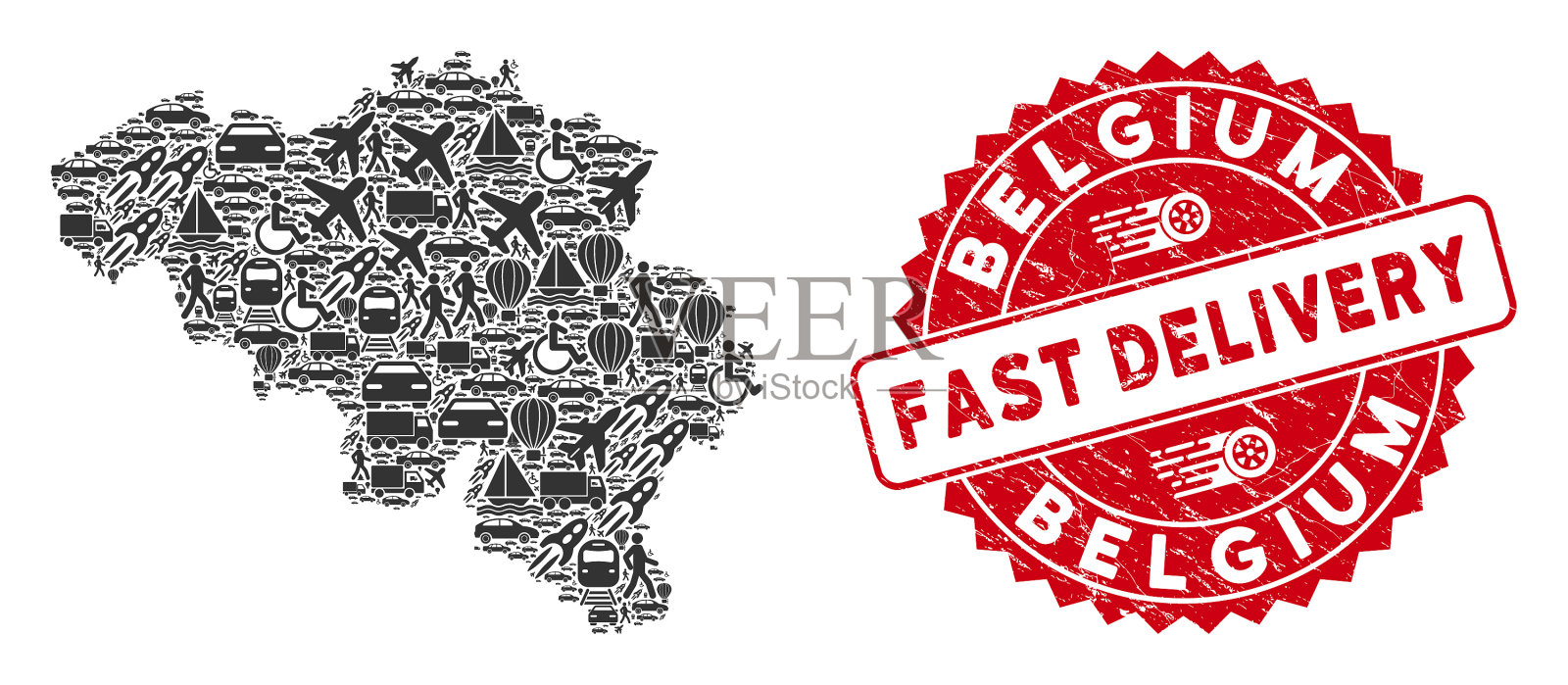快递拼贴比利时地图与刮快插画图片素材