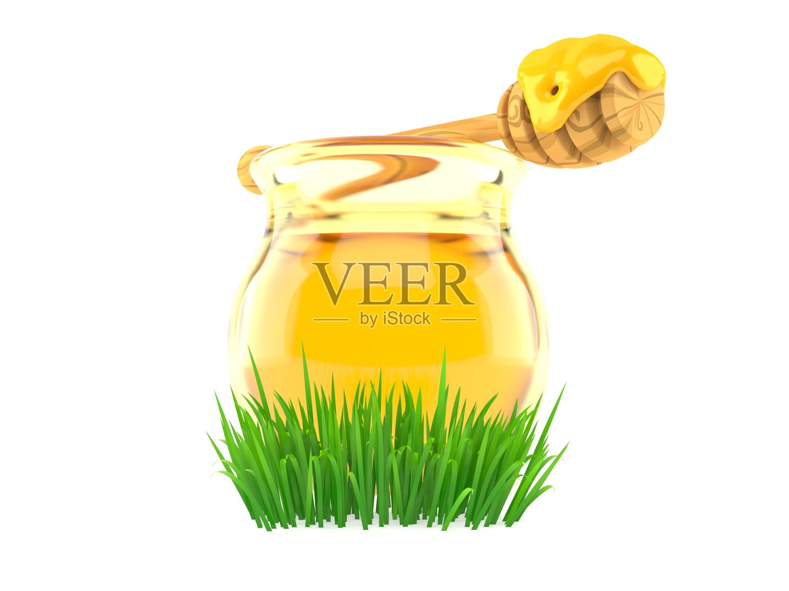 草上的蜂蜜罐照片摄影图片