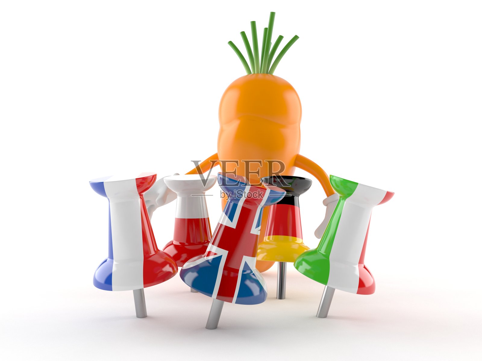 用图钉钉在旗帜上的胡萝卜人物照片摄影图片