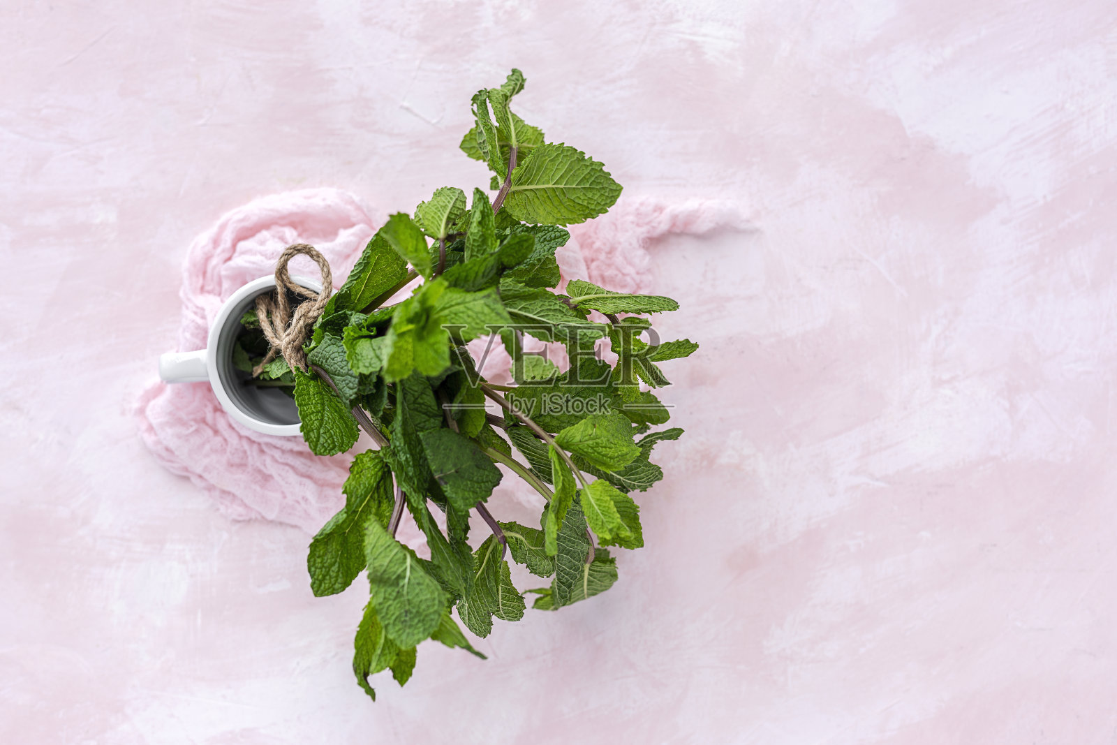 粉红色背景上的新鲜芳香香草照片摄影图片