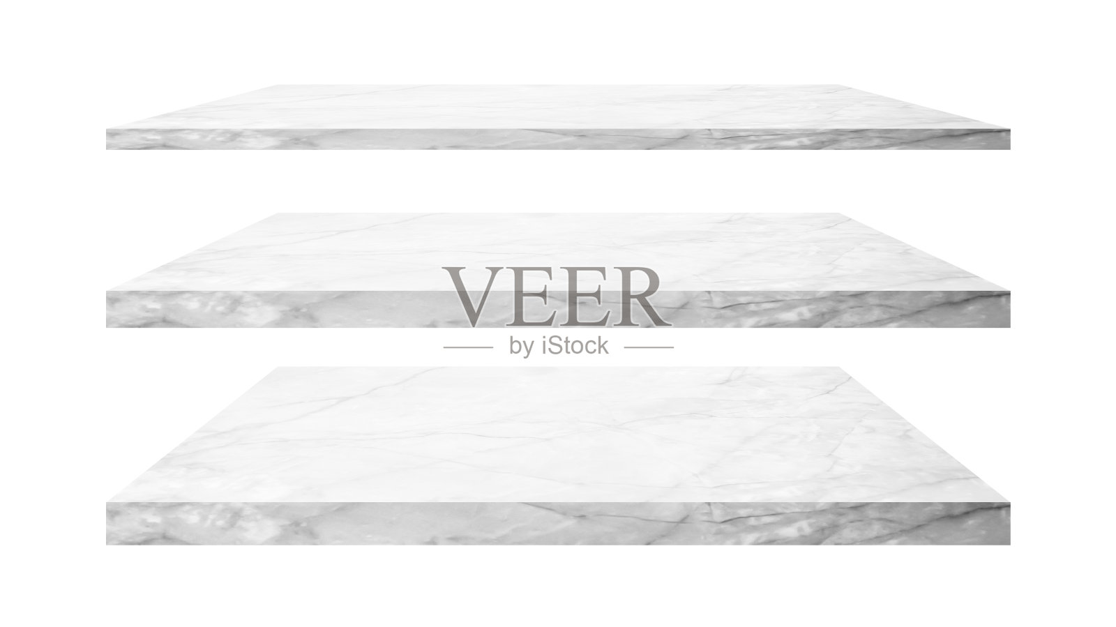 大理石货架集合设置在白色背景与剪切路径，模拟场景的展示或蒙太奇的产品。照片摄影图片