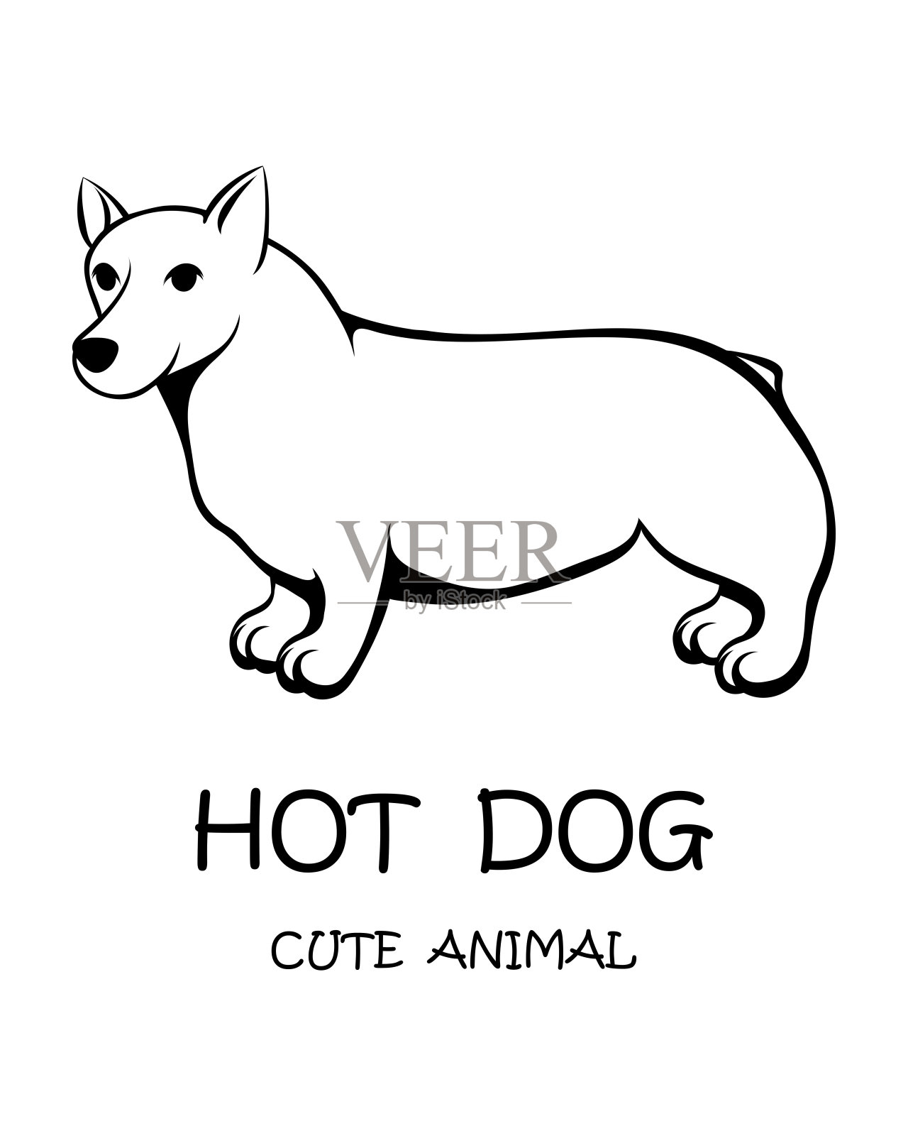 黑色线矢量插图卡通在一个可爱的长和短的狗的白色背景插画图片素材