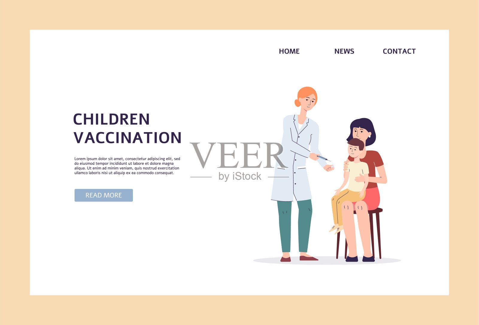 儿童接种疫苗横幅模板，医生给男孩接种疫苗插画图片素材