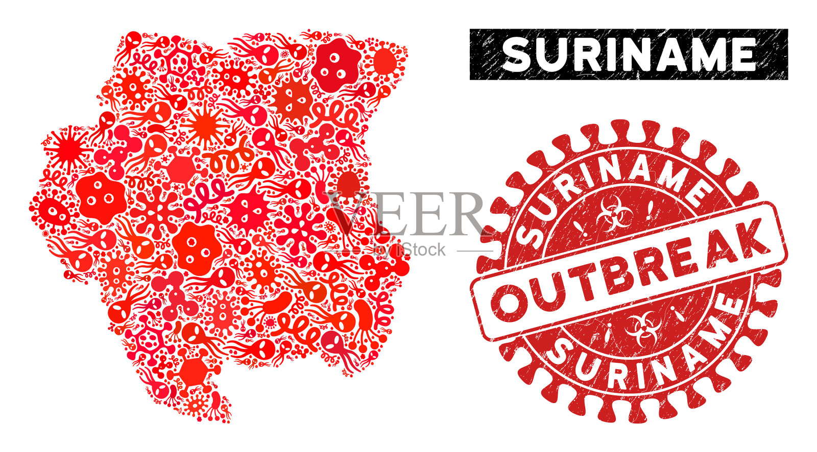 爆发马赛克苏里南地图与痛苦插画图片素材