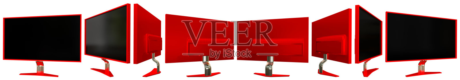 高分辨率渲染从红色pc屏幕的各个方面与虚构的设计隔离在白色背景上-逼真的物体的3D插图照片摄影图片