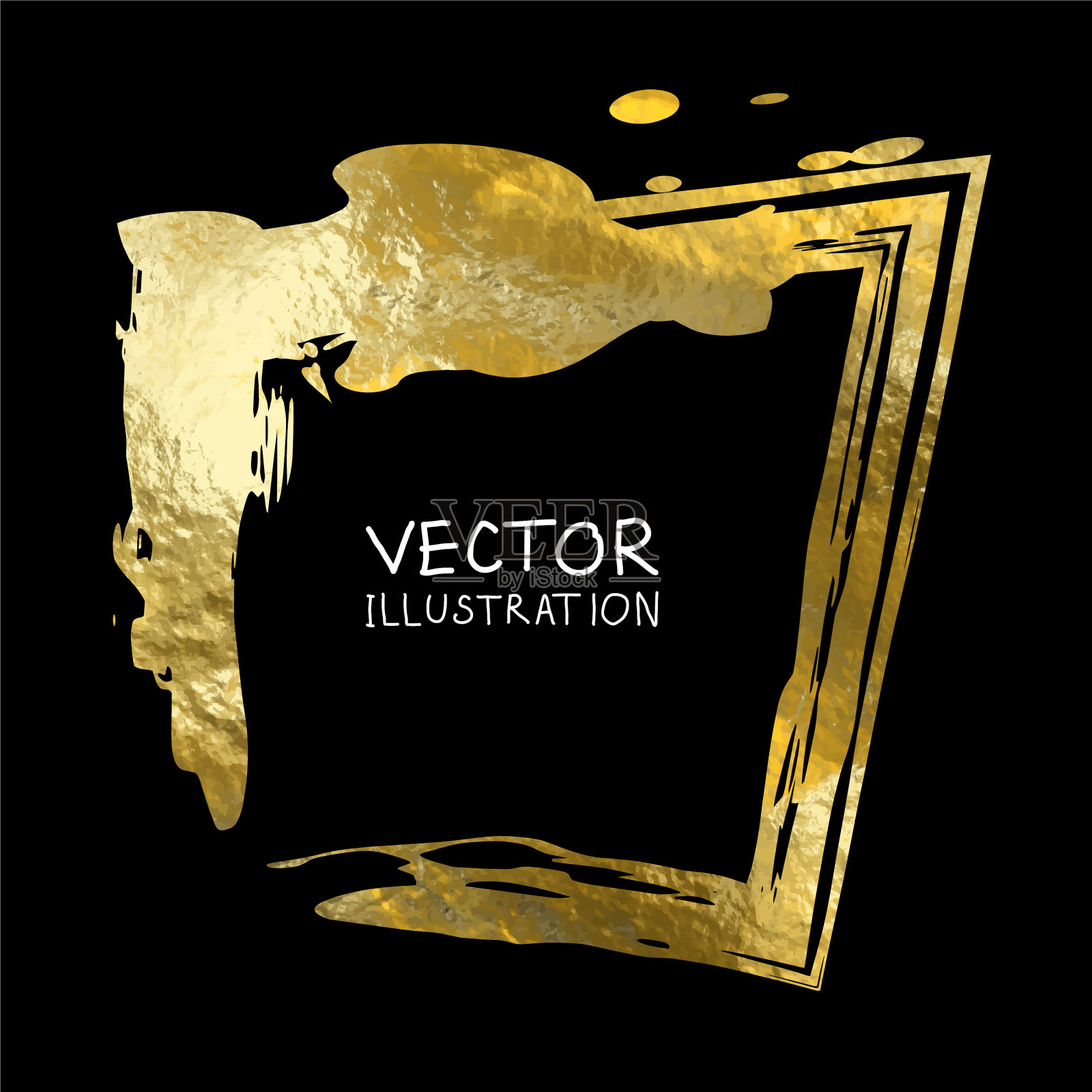 方形的金色框架上的黑色背景豪华插画图片素材