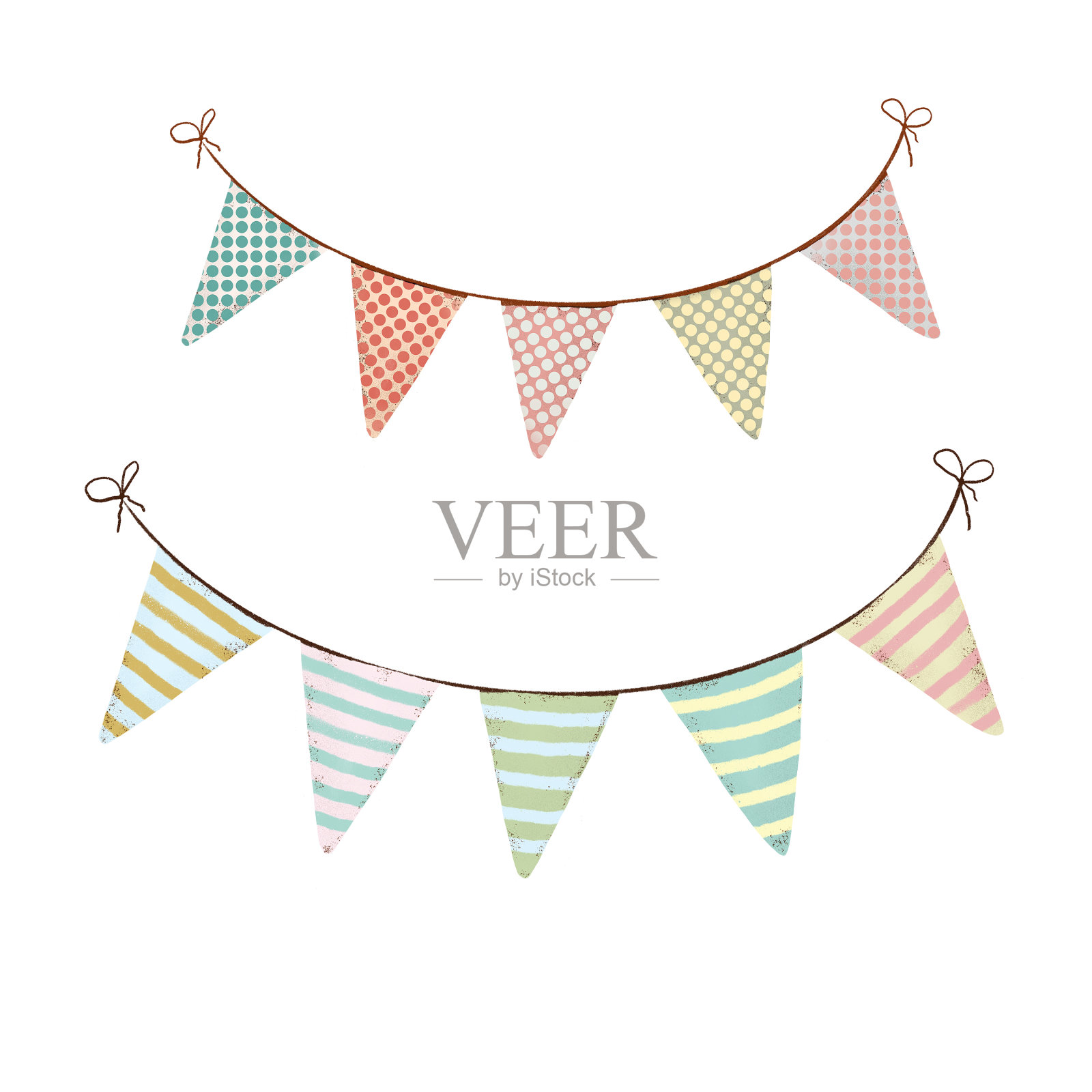 一套多色纸旗的水彩插图。手绘水彩和适合所有类型的设计和印刷。插画图片素材