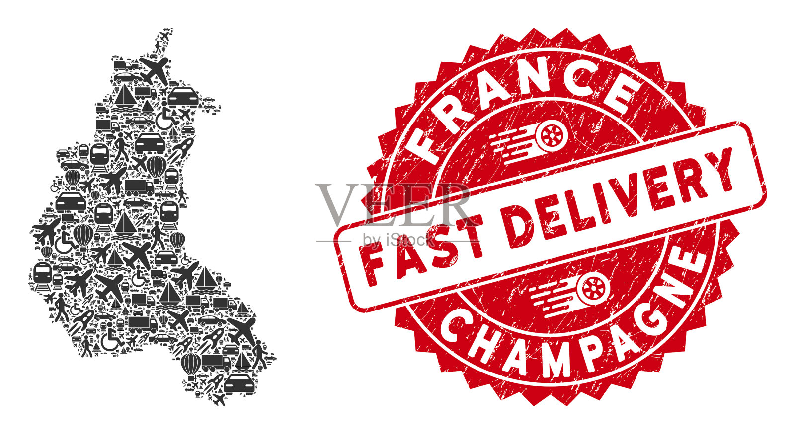 送马赛克香槟省地图与插画图片素材