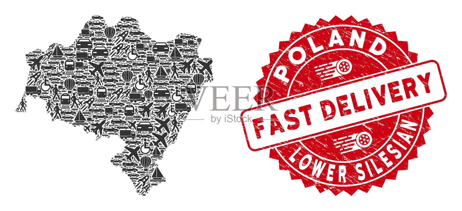 交付拼贴下西里西亚vovoship地图插画图片素材