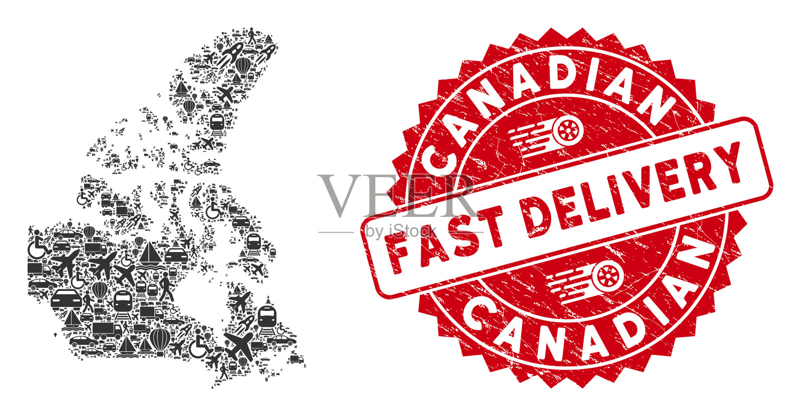 交付马赛克加拿大v2地图与grunge快速插画图片素材