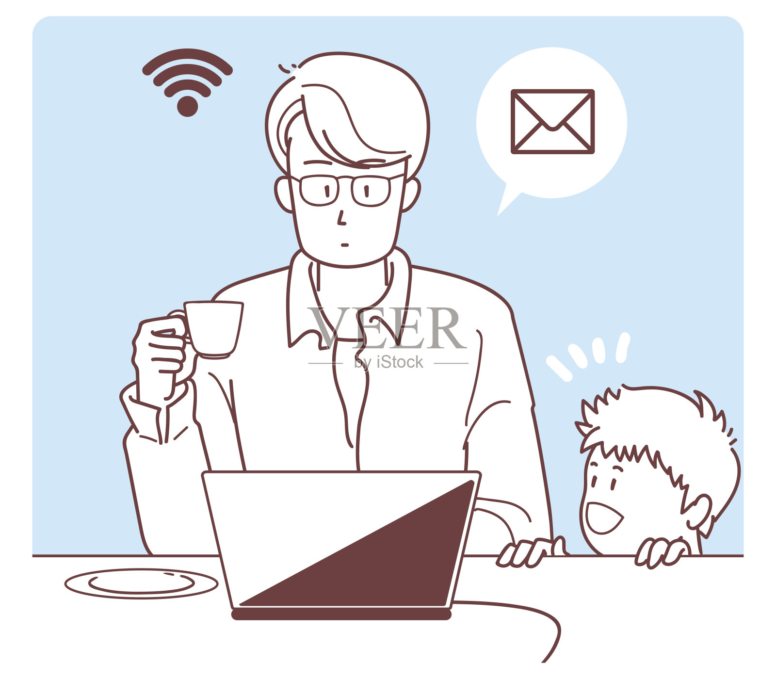 一名在家工作的男子插画图片素材