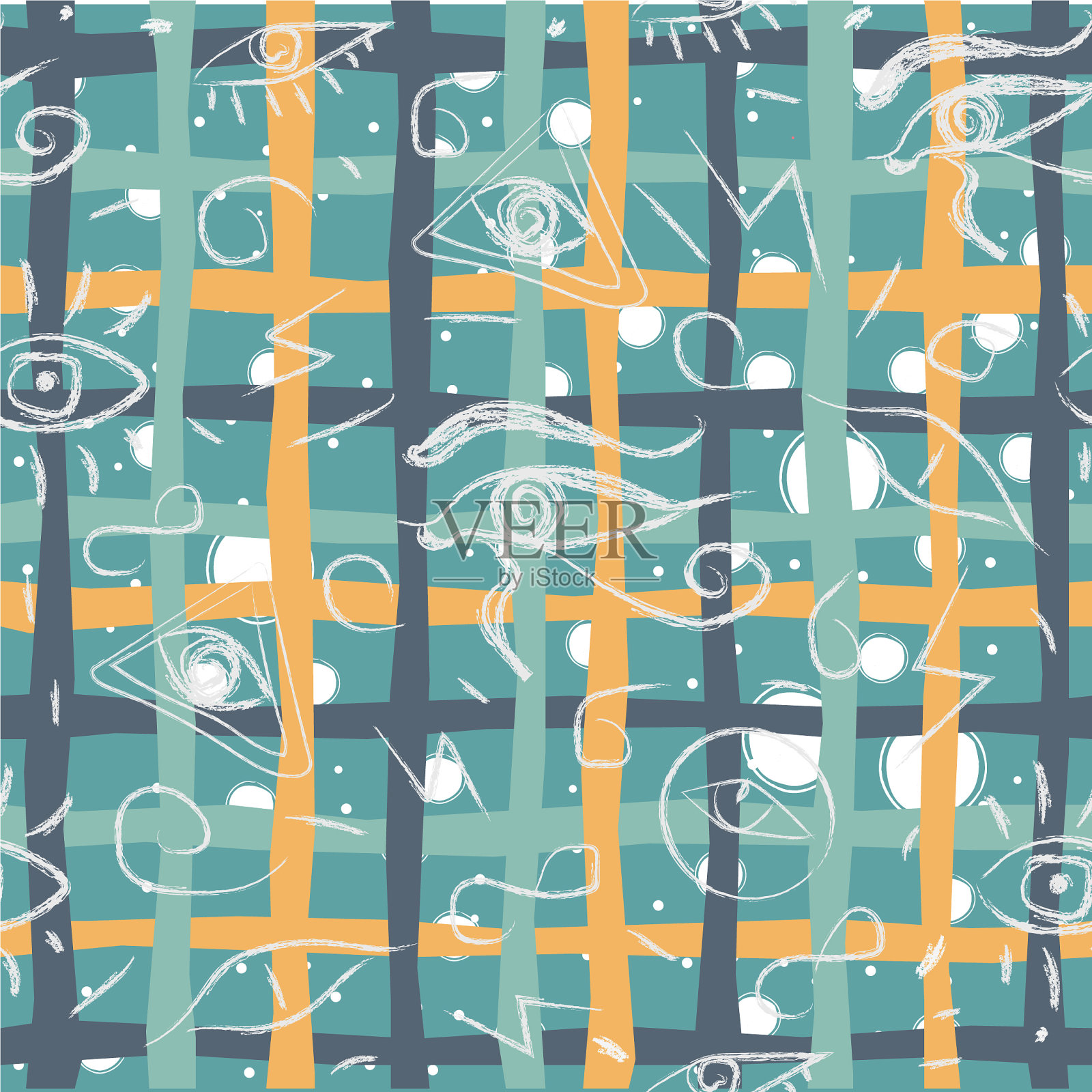 无缝图案与眼睛手绘异想天开插画图片素材