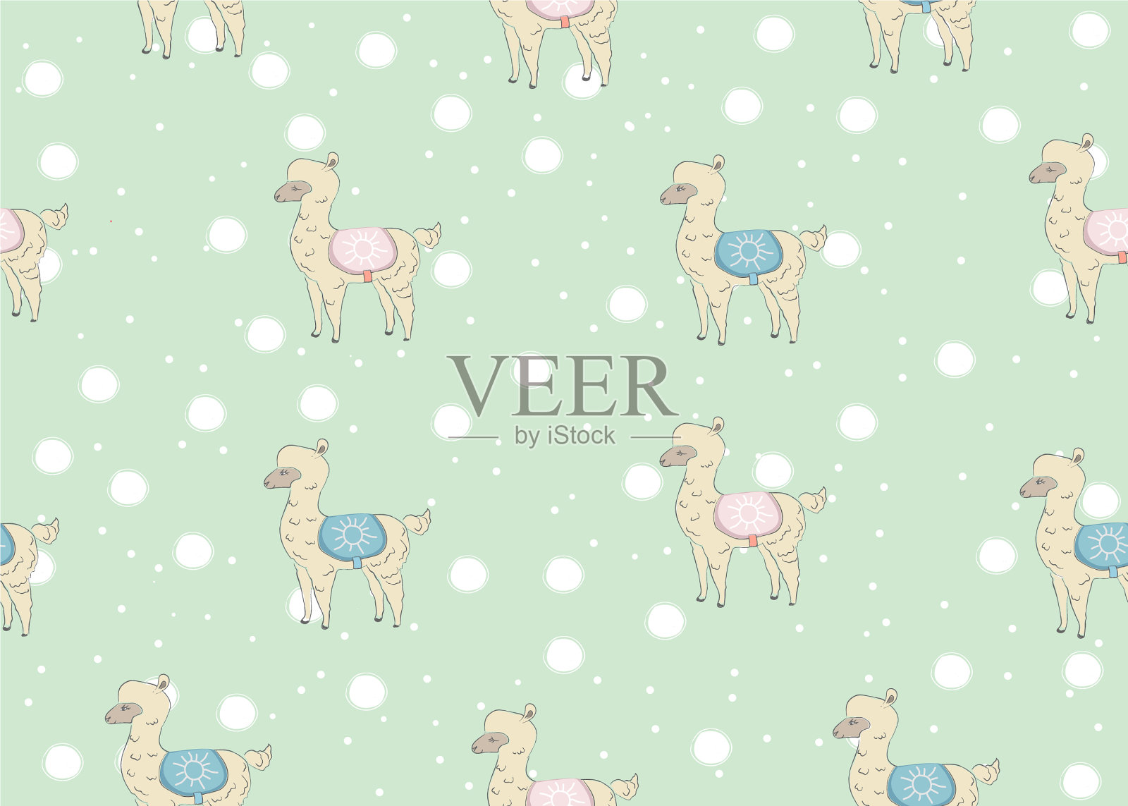 无缝羊驼图案手绘斯堪的纳维亚插画图片素材