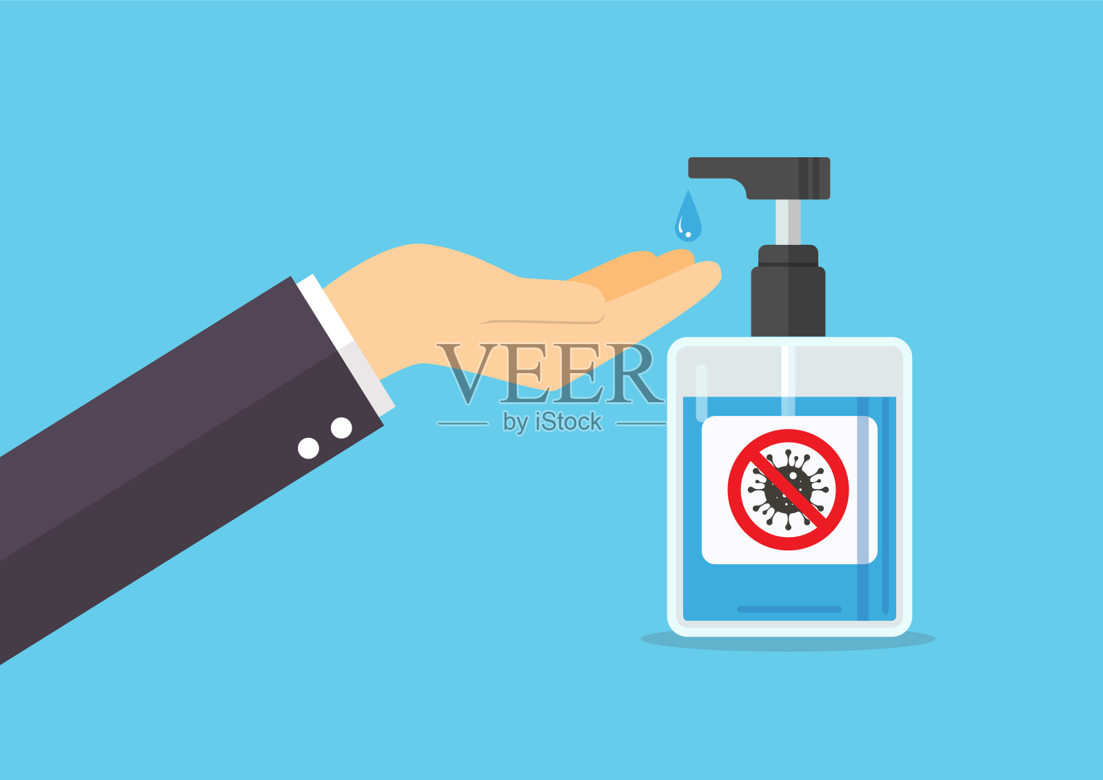 男子用洗手液泵上的肥皂洗手插画图片素材