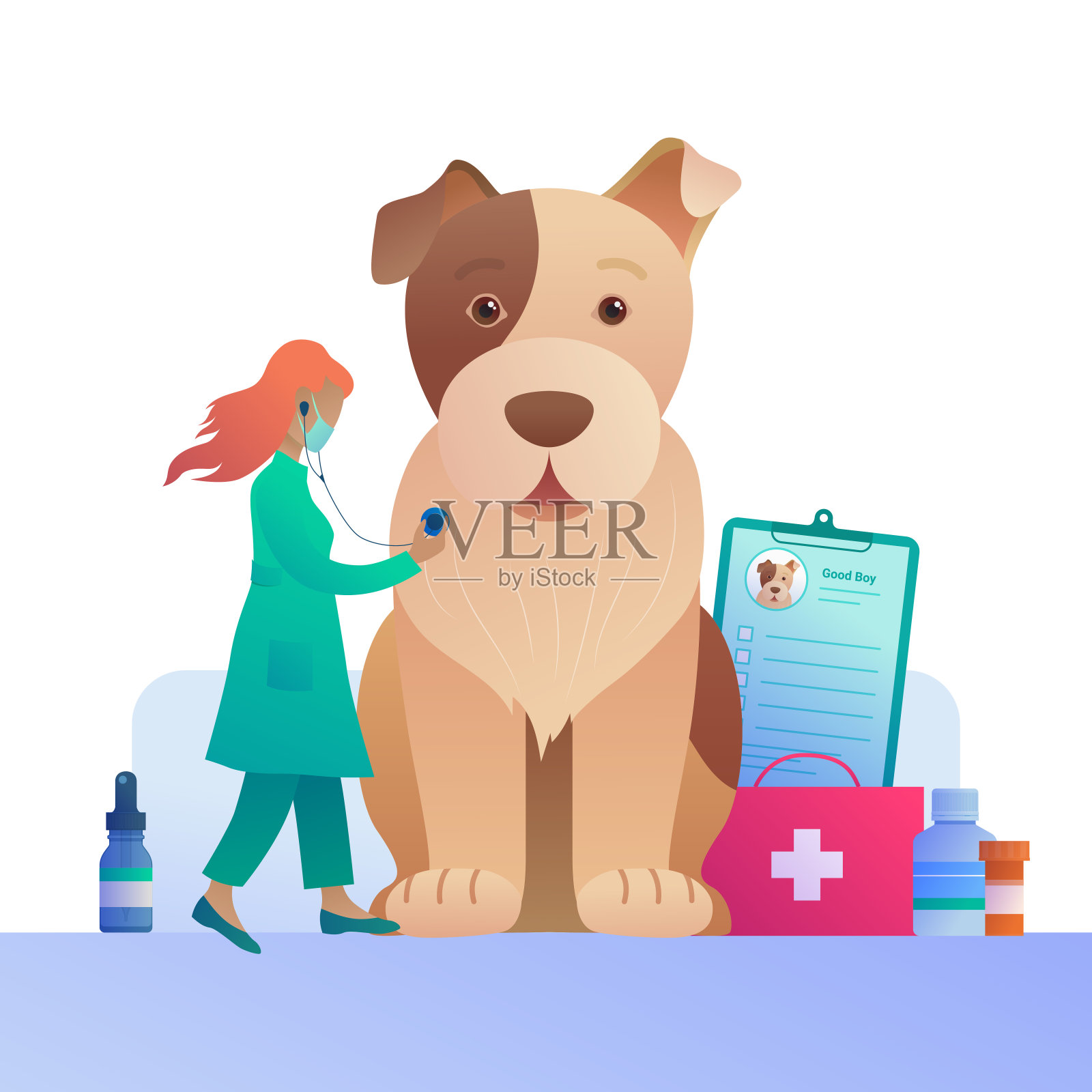 卡通风格的兽医诊所广告。插画图片素材