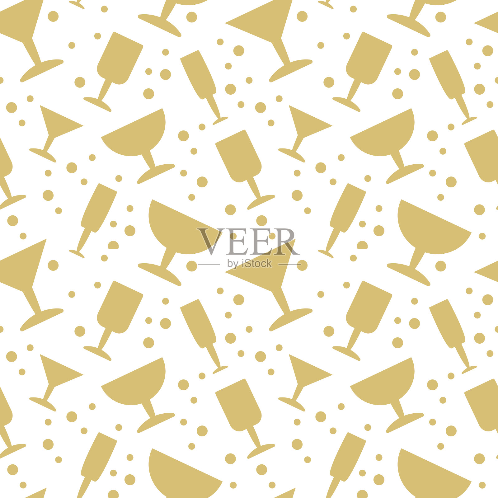 酒杯，香槟，飞溅，泡沫。无缝矢量模式在平面风格。单色插画图片素材