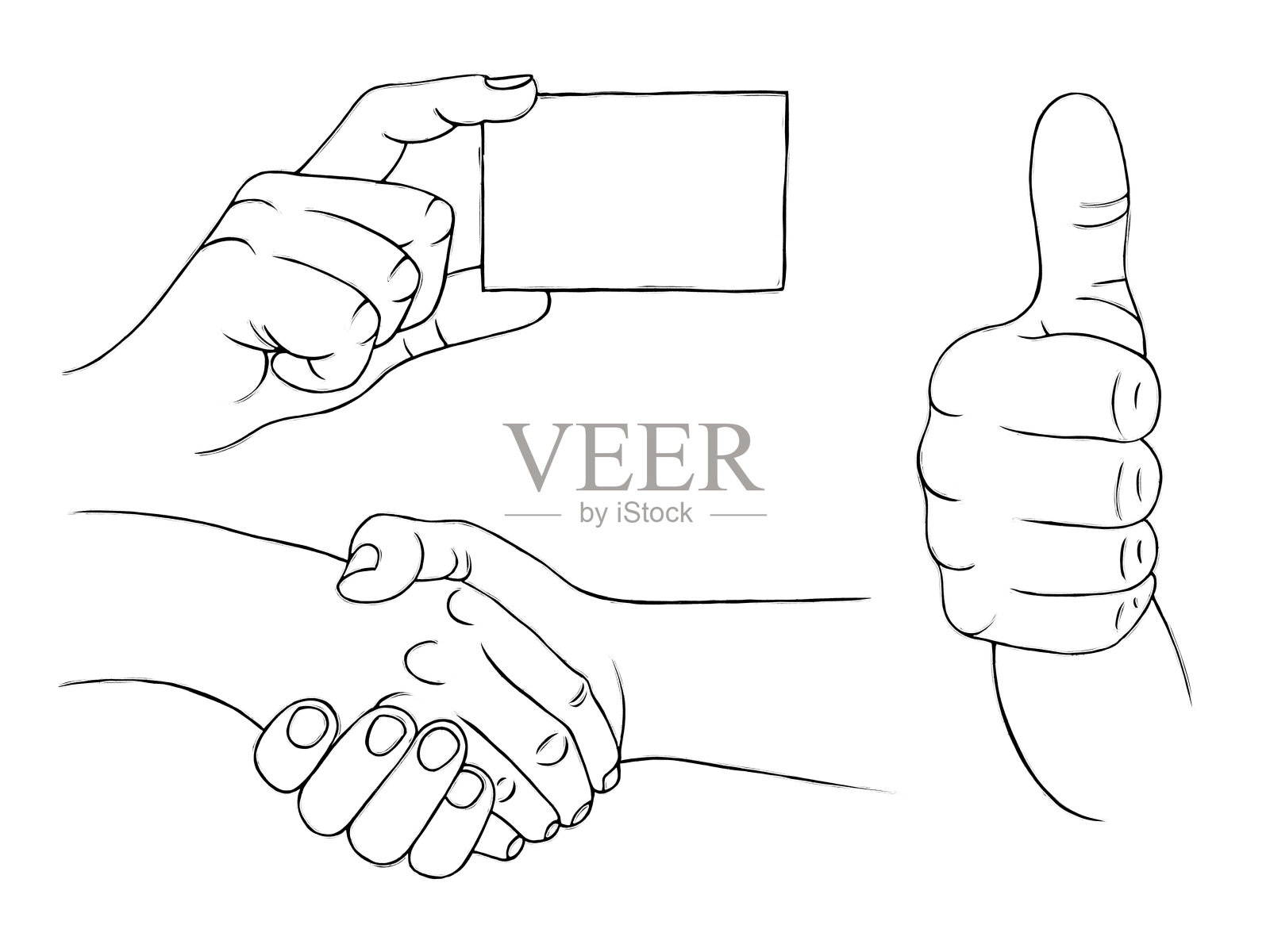 一套男性手势用于握手，成功，联系和业务设计元素图片