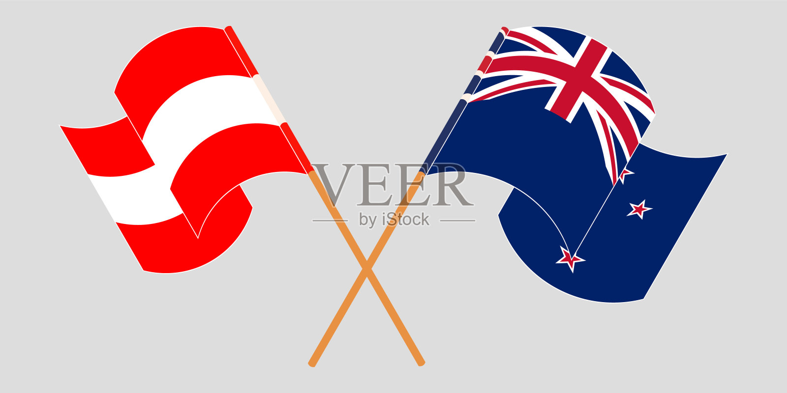 交叉挥舞着新西兰和奥地利的国旗插画图片素材