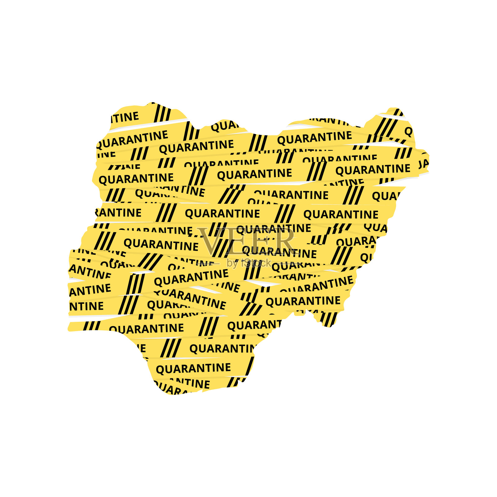 尼日利亚检疫黄色胶带非洲国家，非洲地图插图，媒介隔离在白色背景插画图片素材