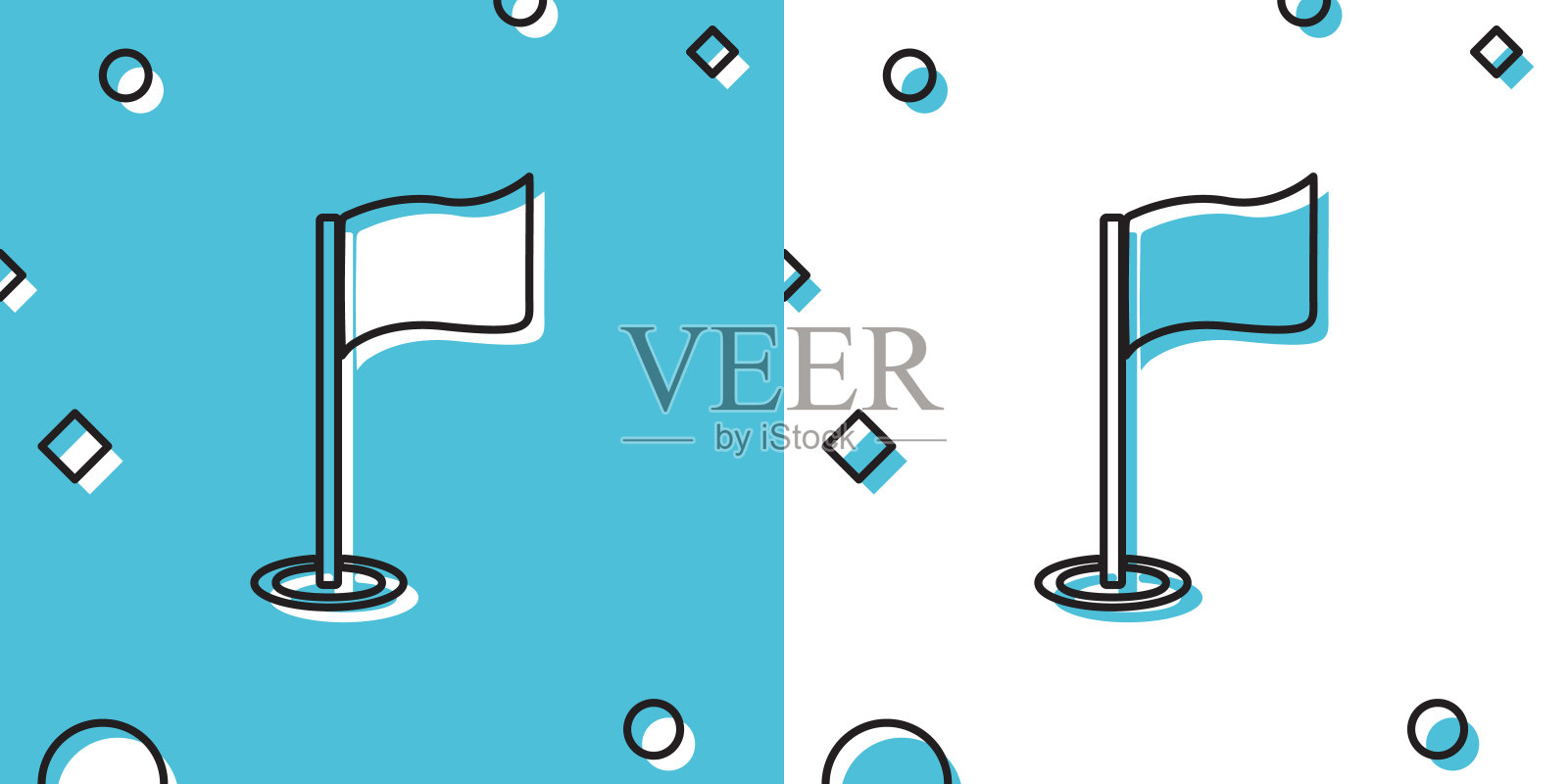 黑色高尔夫旗帜图标孤立在蓝色和白色的背景。高尔夫球器材或配件随机动态形状。矢量图设计元素图片