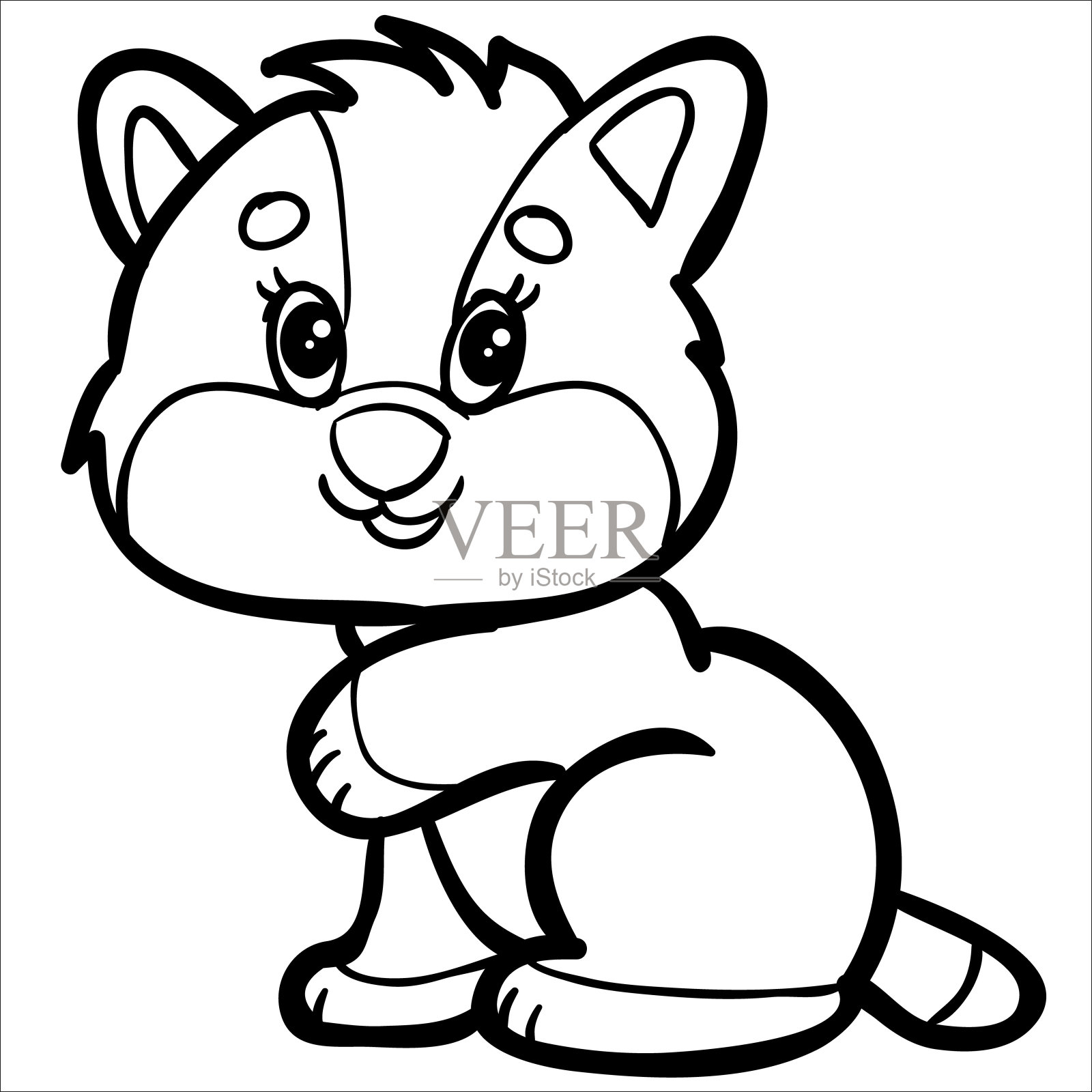 黑色轮廓的小猫角色，白色背景上的孤立物体，插画图片素材