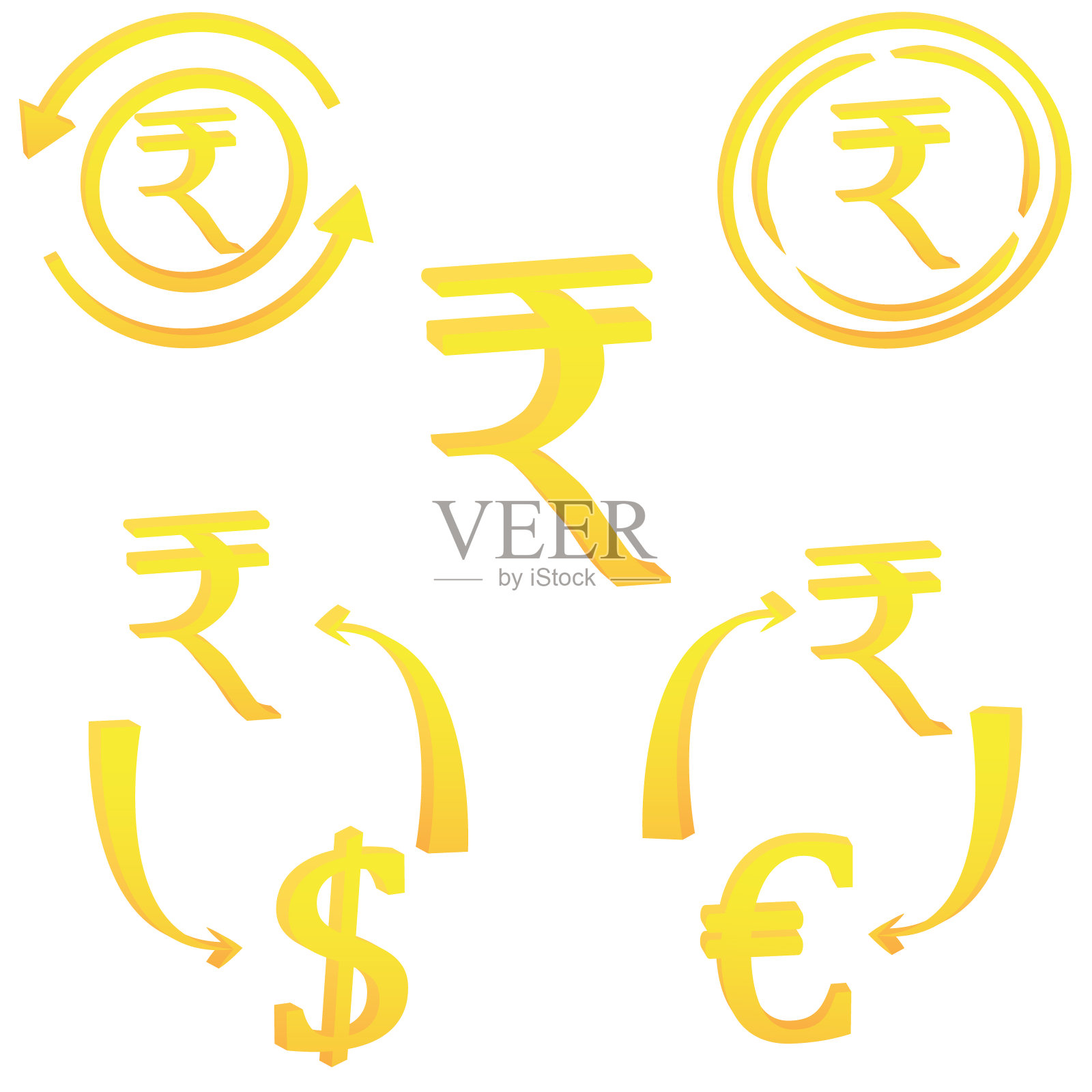 3D卢比印度货币符号图标插画图片素材