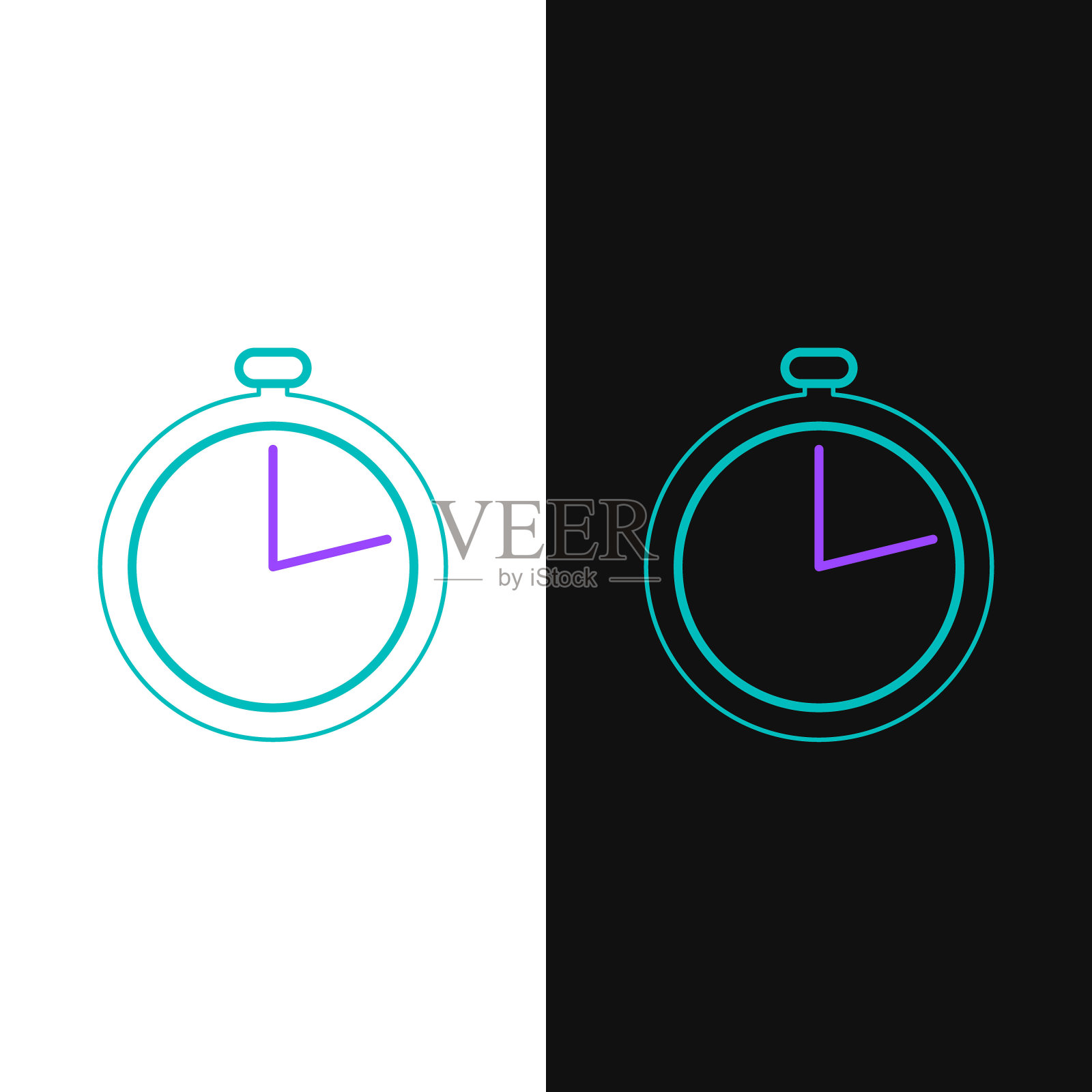 绿色紫色线条：秒表计时器矢量图标插画图片素材