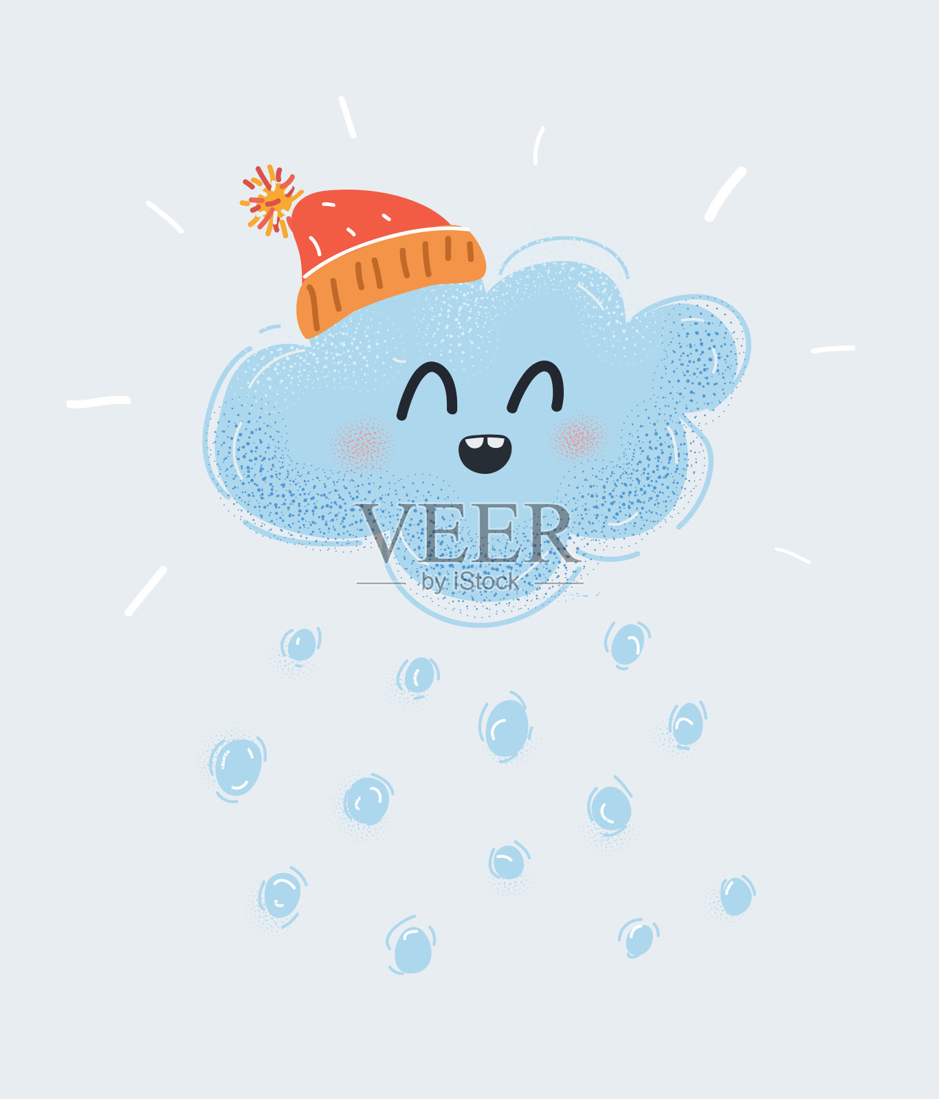 矢量插图的魔法圣诞云戴在帽子与绒球帽与飘落的雪花插画图片素材