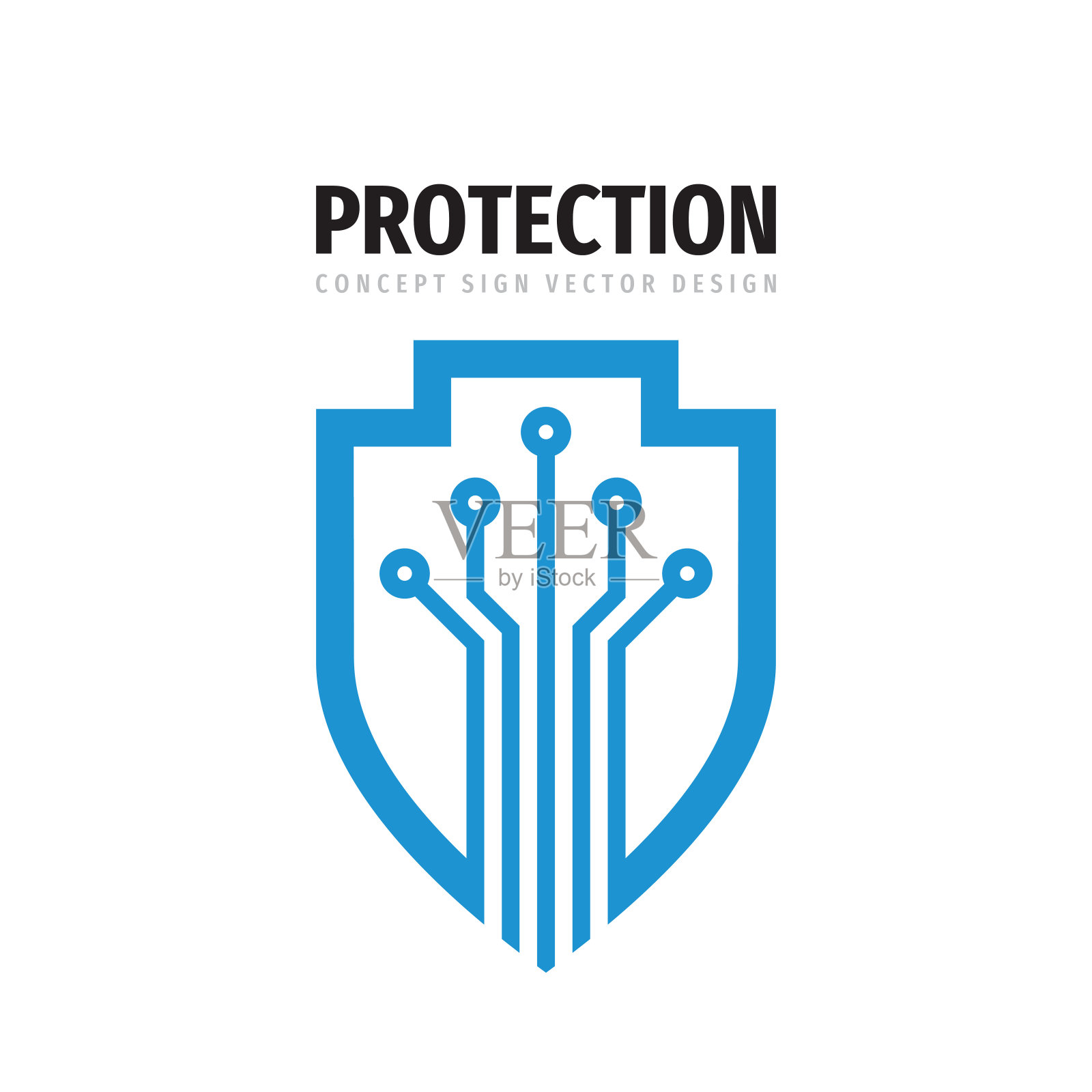 数据保护-符号矢量插图。用电子设计元素抽象屏蔽符号。杀毒软件创意图标。保安数码科技图标。插画图片素材