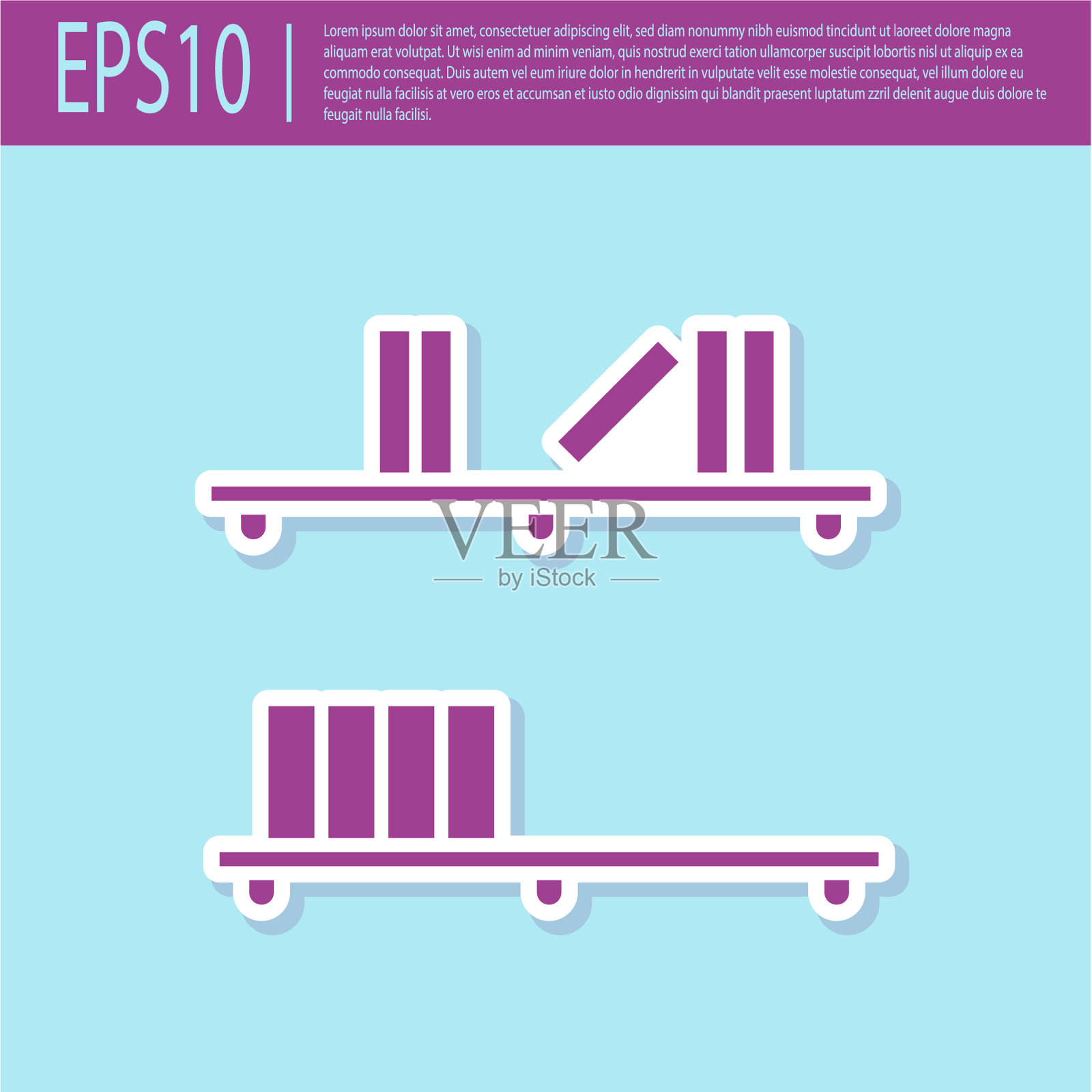 复古紫色书架与书籍图标隔离插画图片素材