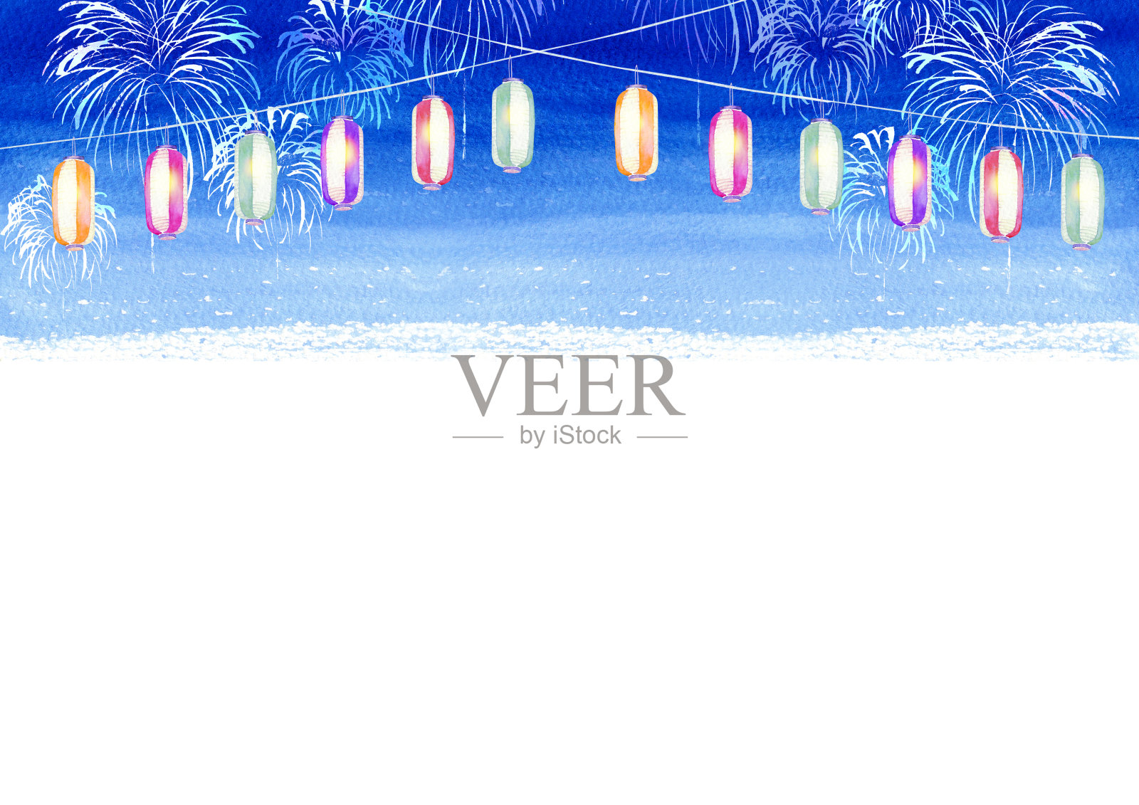 纸灯笼和日本夏季烟花节插画图片素材