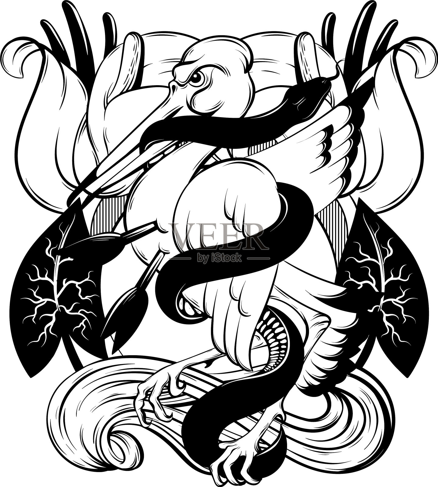 手绘鸟咬蛇设计元素图片