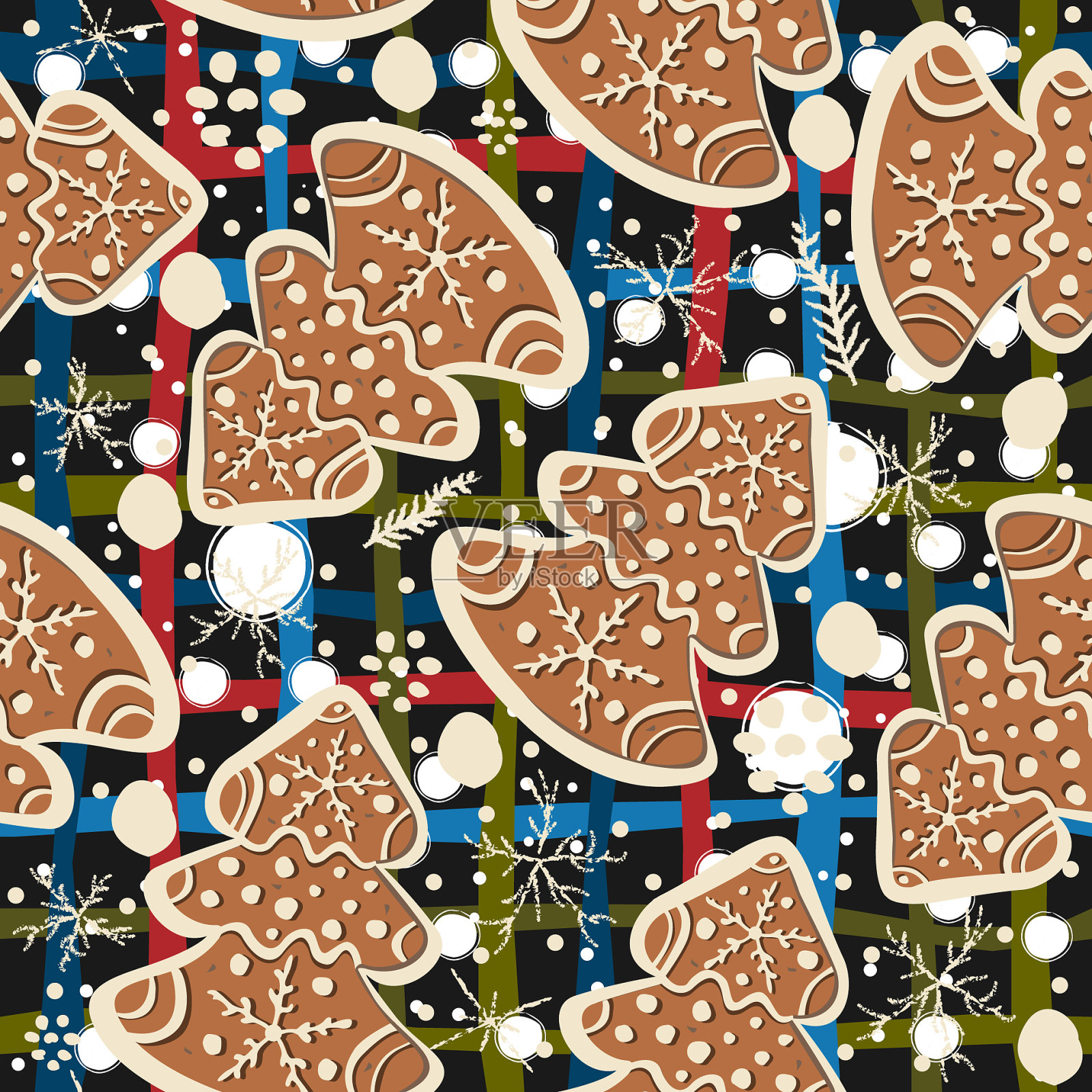 可爱的冬天无缝图案与姜饼插画图片素材