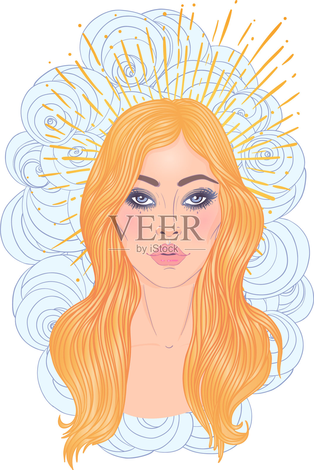 幻夜仙女手绘肖像一幅设计元素图片