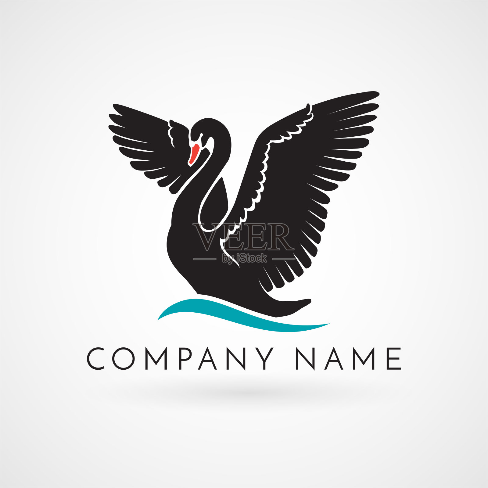 黑天鹅在波浪标志标志徽章在白色的背景插画图片素材