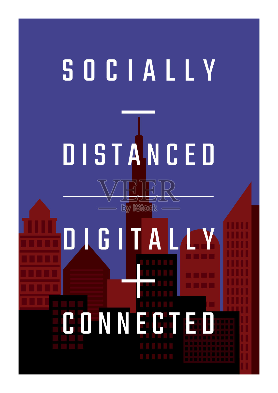 社交距离，数字连接海报设计。在Covid-19冠状病毒大流行期间，通过数字应用保持联系。插画图片素材