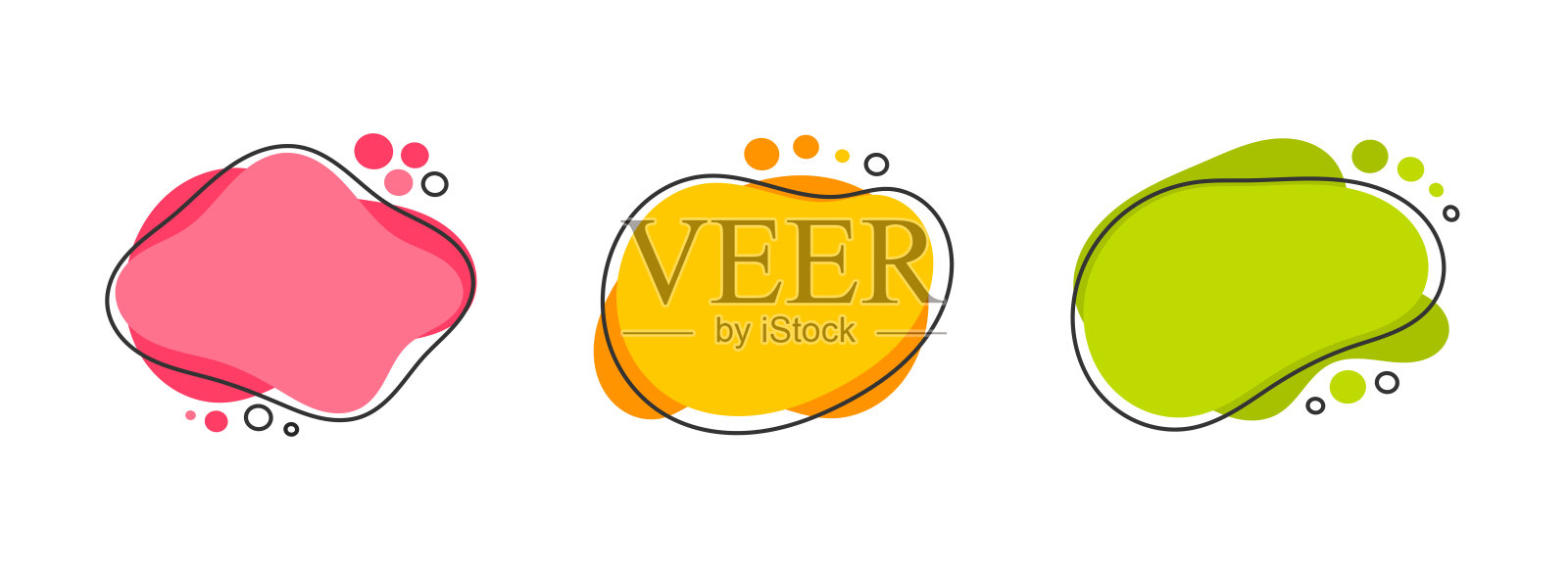 三种颜色的平面设计现代变形虫横幅。插画图片素材