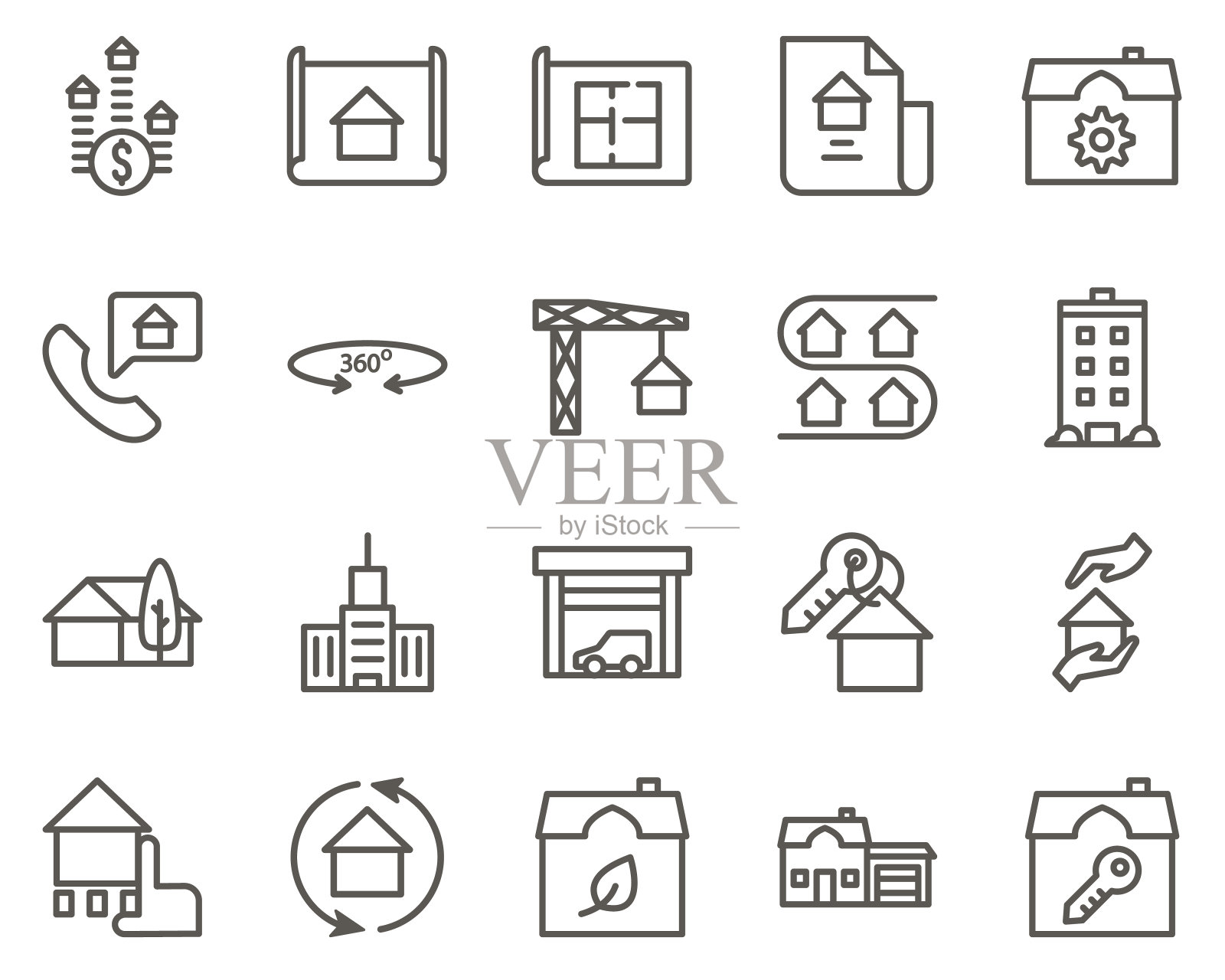 房子，家，爱设置矢量图标。房地产图标集图标素材