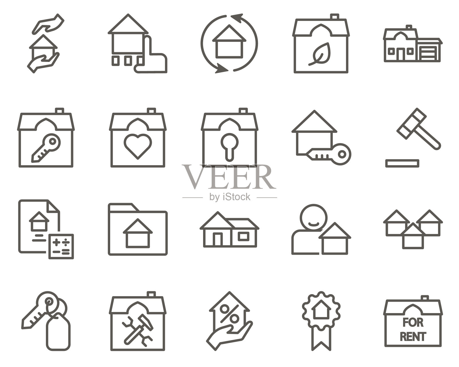 成就，奖励，房子，奖章设置矢量图标。房地产图标集图标素材