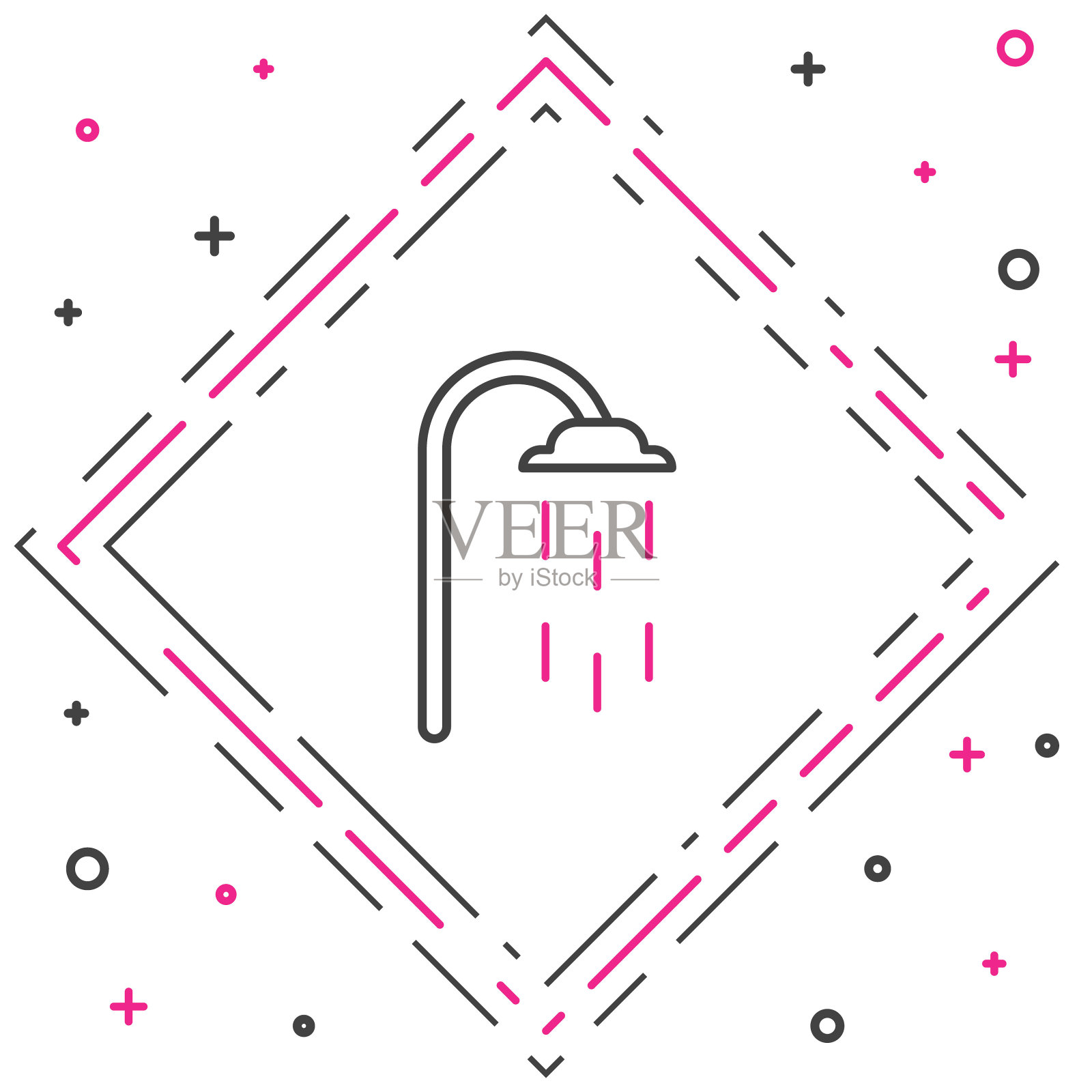 Line Shower head with water drops flowing icon isolated on white background。色彩斑斓的轮廓的概念。矢量图插画图片素材