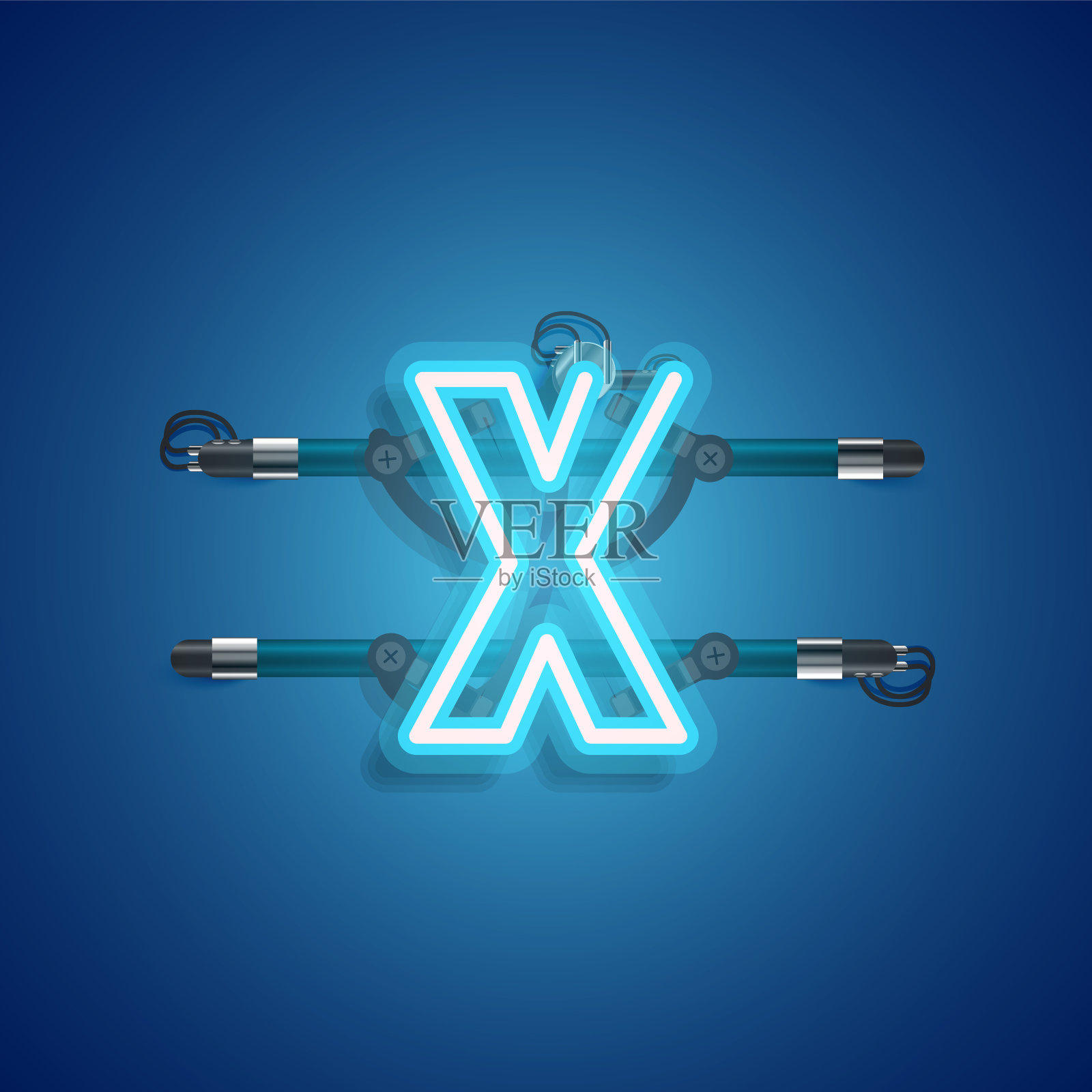 现实的霓虹灯角色与电线和控制台，矢量插图设计元素图片